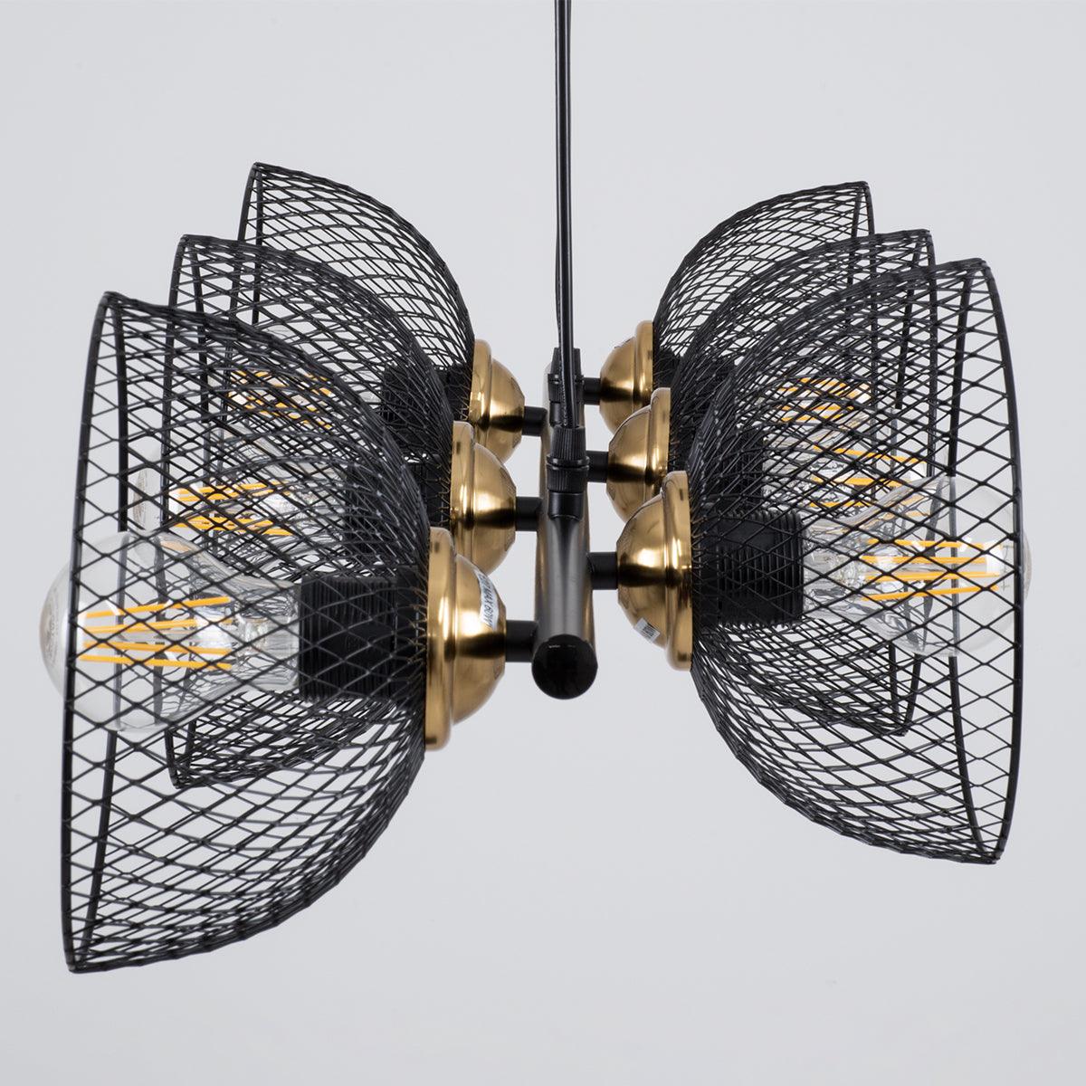 GloboStar® VERONA 00588 Μοντέρνο Κρεμαστό Φωτιστικό Οροφής Πολύφωτο Μαύρο Μεταλλικό Πλέγμα Μ140 x Π28 x Υ20cm - ledmania.gr