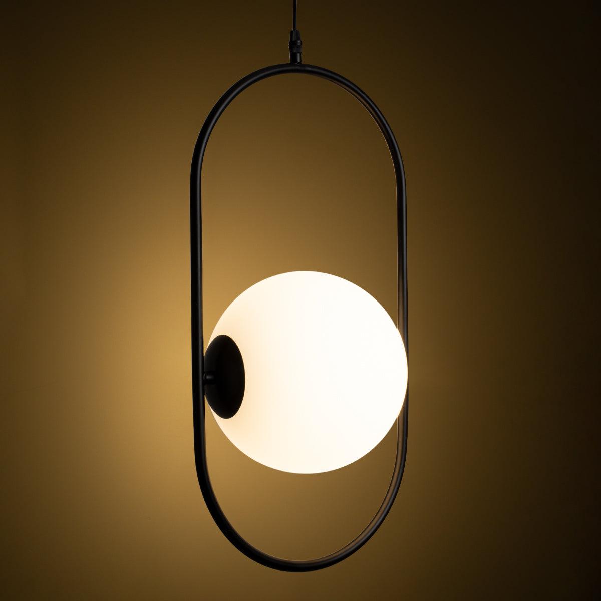 GloboStar® HAMBURG 00591 Μοντέρνο Κρεμαστό Φωτιστικό Οροφής Μονόφωτο Μαύρο Μεταλλικό Γυάλινο Μπάλα Μ25 x Π20 x Υ50cm - ledmania.gr