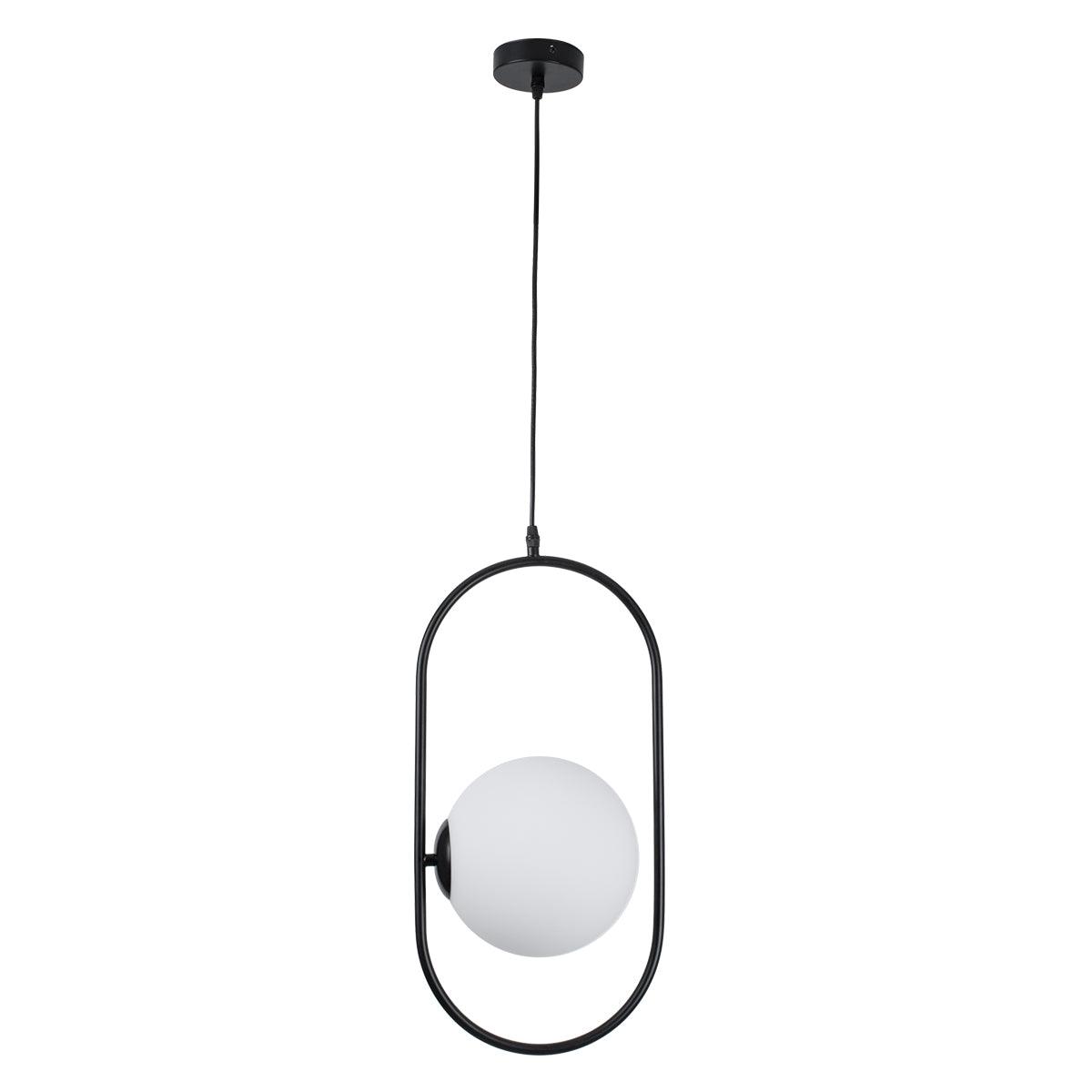 GloboStar® HAMBURG 00591 Μοντέρνο Κρεμαστό Φωτιστικό Οροφής Μονόφωτο Μαύρο Μεταλλικό Γυάλινο Μπάλα Μ25 x Π20 x Υ50cm - ledmania.gr