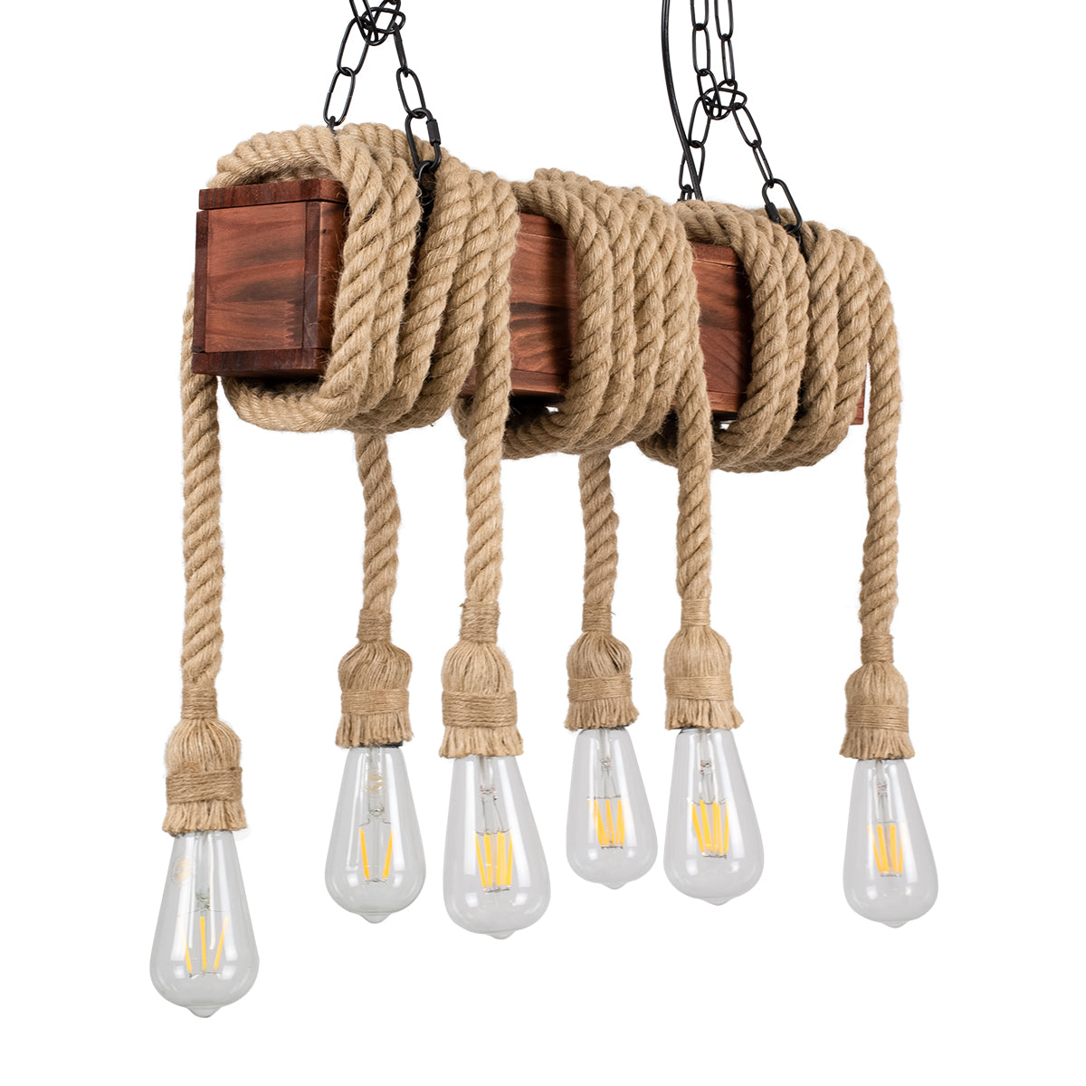 GloboStar® VIKING 00606 Vintage Κρεμαστό Φωτιστικό Οροφής Πολύφωτο 6 x E27 Σκούρο Καφέ Μεταλλικό Ξύλινο Ράγα Μ53 x Π11 x Υ96cm έως Y220cm max - ledmania.gr