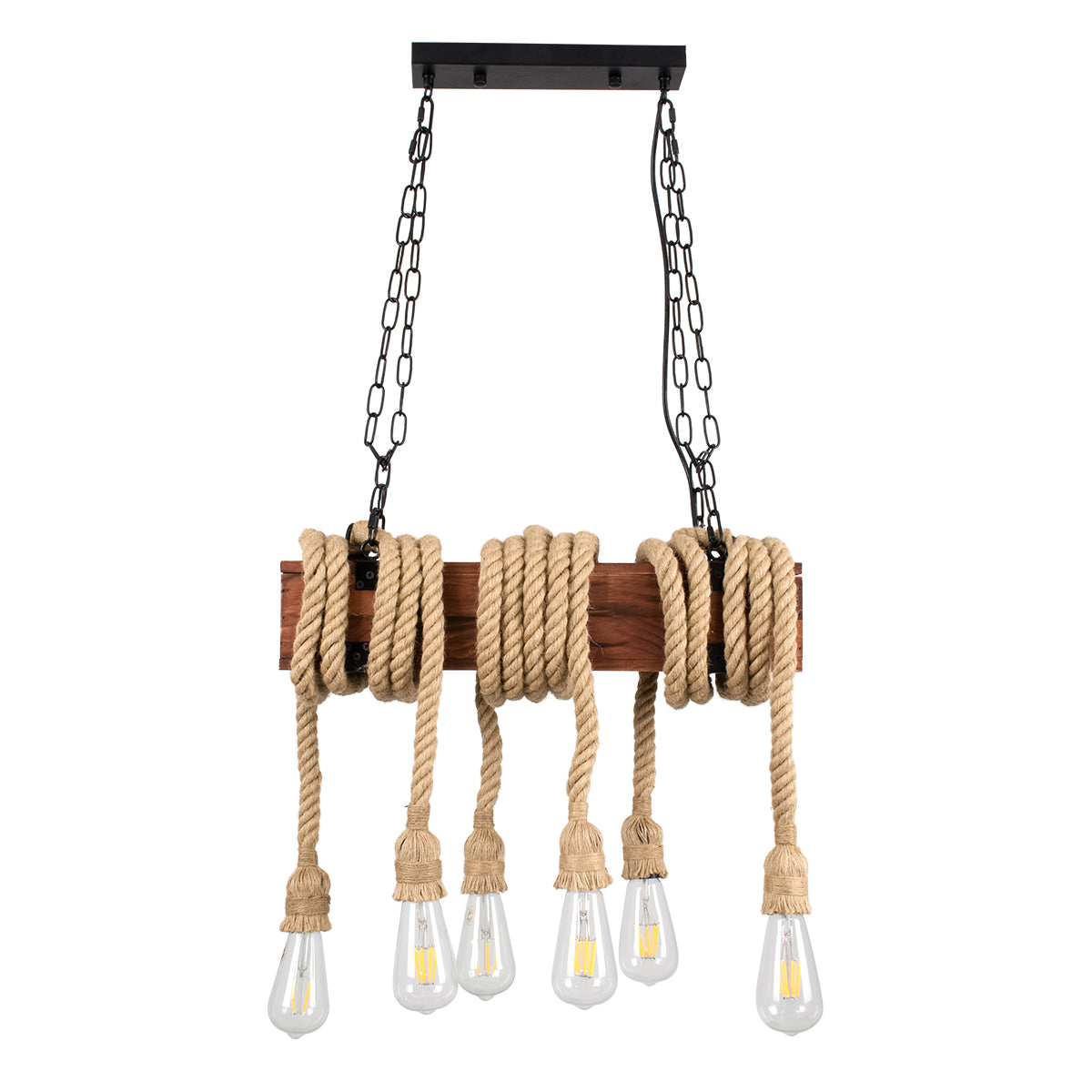 GloboStar® VIKING 00606 Vintage Κρεμαστό Φωτιστικό Οροφής Πολύφωτο 6 x E27 Σκούρο Καφέ Μεταλλικό Ξύλινο Ράγα Μ53 x Π11 x Υ96cm έως Y220cm max - ledmania.gr