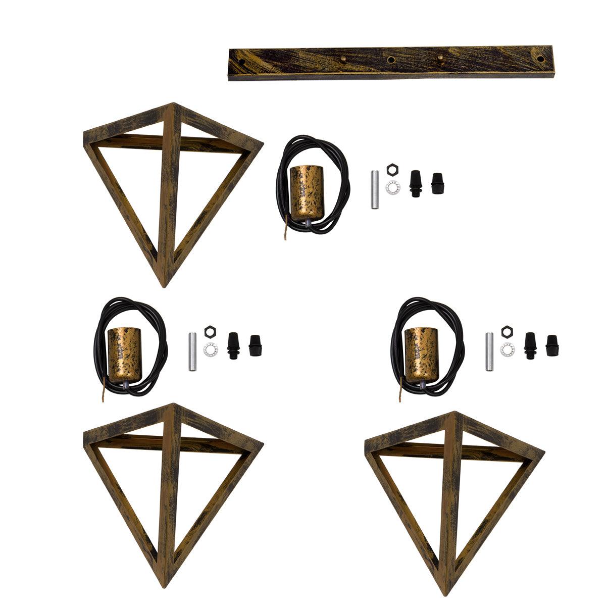 GloboStar® TRIANGLE 00624 Μοντέρνο Κρεμαστό Φωτιστικό Οροφής Τρίφωτο Μπρούτζινο Μεταλλικό Πλέγμα Μ70 x Π22 x Y130cm - ledmania.gr