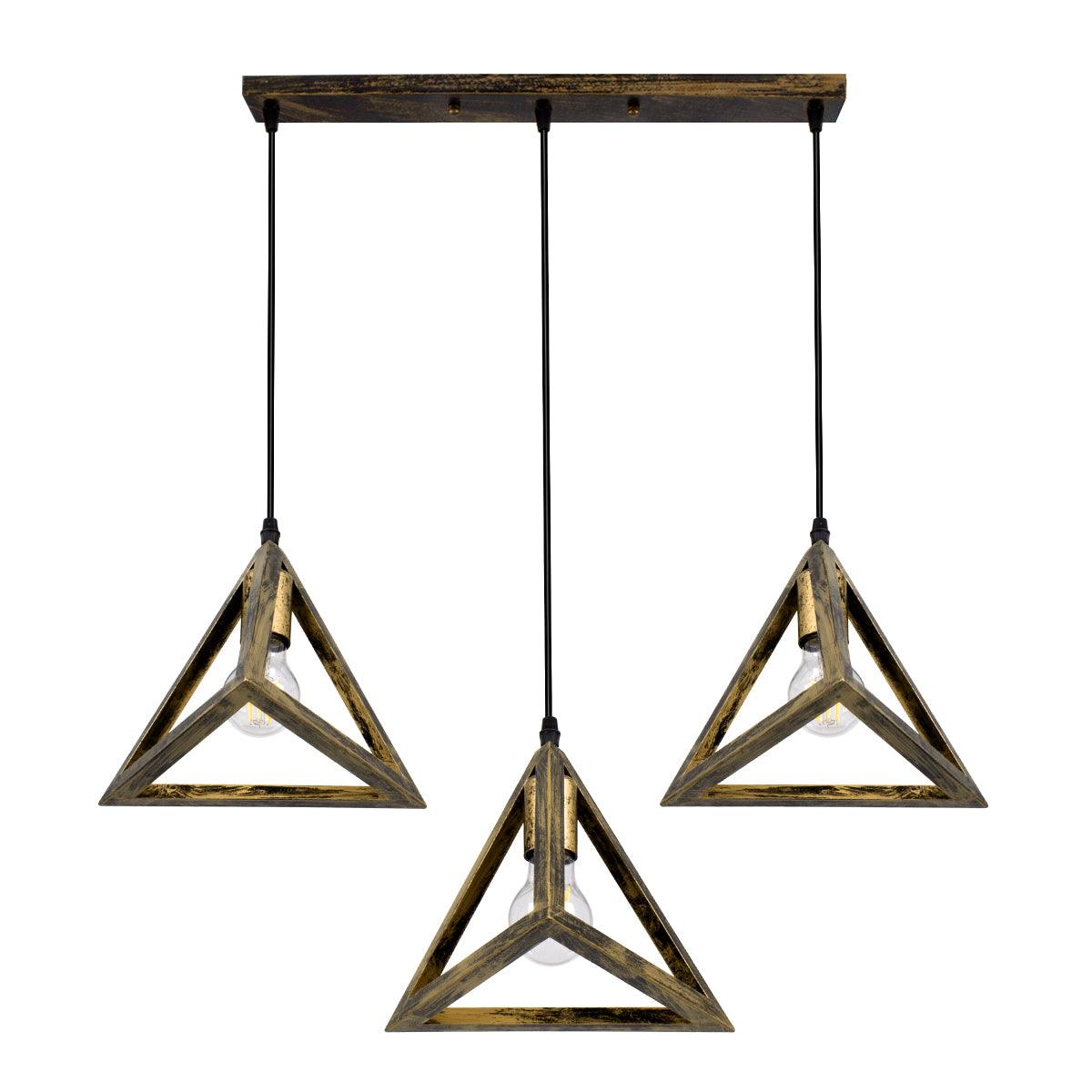 GloboStar® TRIANGLE 00624 Μοντέρνο Κρεμαστό Φωτιστικό Οροφής Τρίφωτο Μπρούτζινο Μεταλλικό Πλέγμα Μ70 x Π22 x Y130cm - ledmania.gr