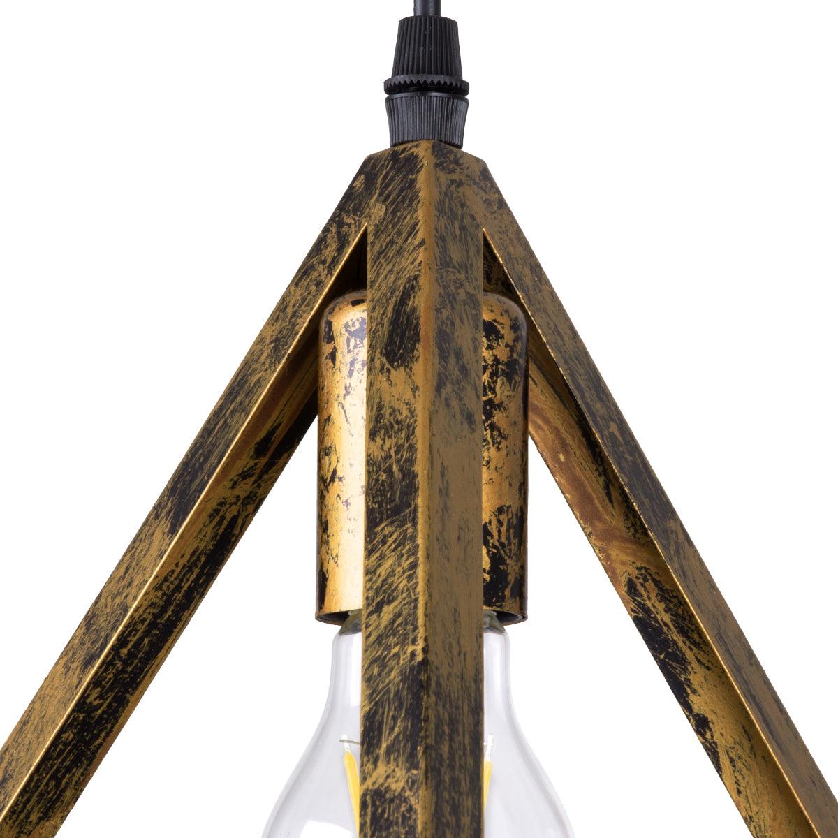 GloboStar® TRIANGLE 00624 Μοντέρνο Κρεμαστό Φωτιστικό Οροφής Τρίφωτο Μπρούτζινο Μεταλλικό Πλέγμα Μ70 x Π22 x Y130cm - ledmania.gr
