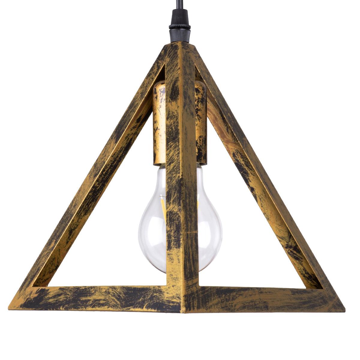 GloboStar® TRIANGLE 00624 Μοντέρνο Κρεμαστό Φωτιστικό Οροφής Τρίφωτο Μπρούτζινο Μεταλλικό Πλέγμα Μ70 x Π22 x Y130cm - ledmania.gr