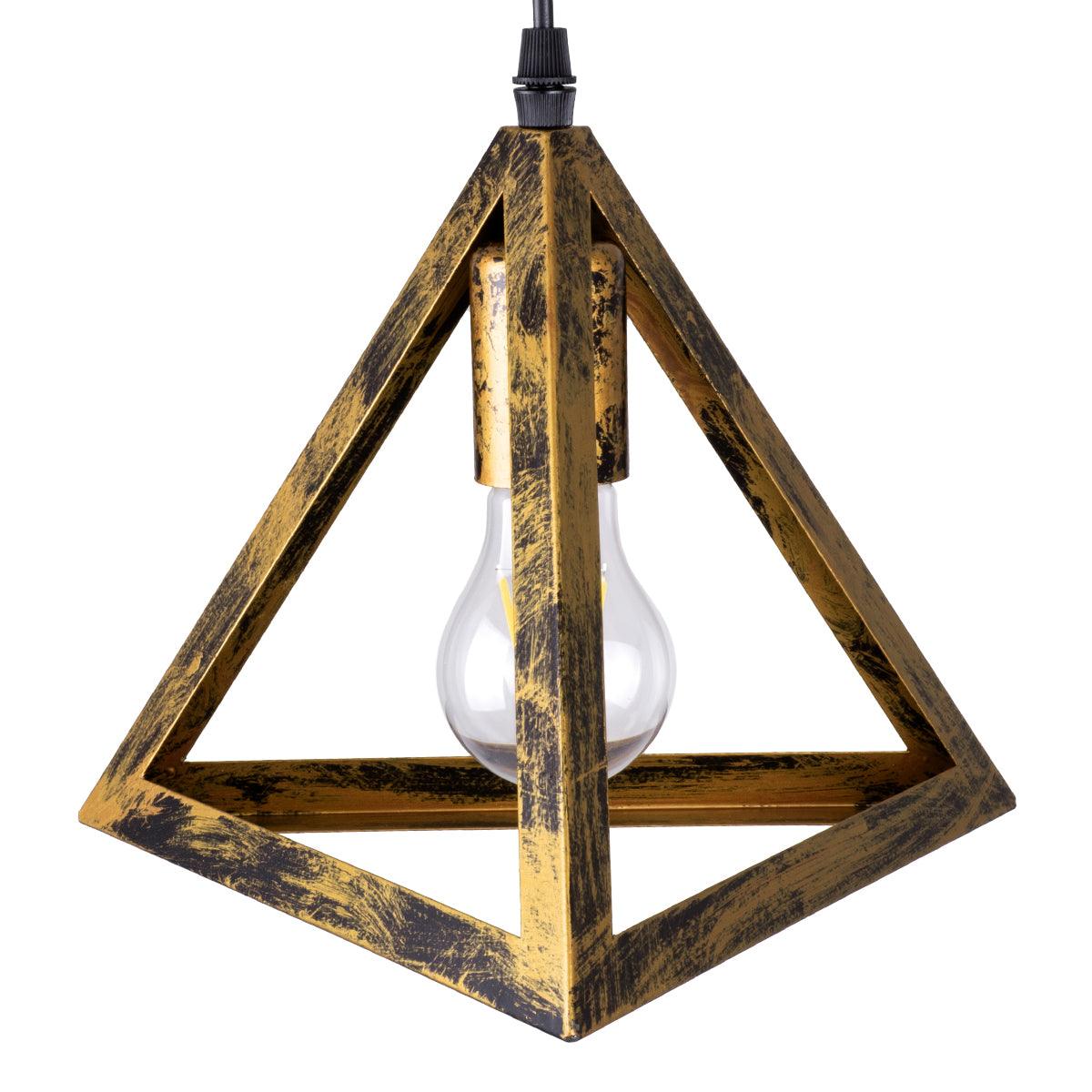 GloboStar® TRIANGLE 00624 Μοντέρνο Κρεμαστό Φωτιστικό Οροφής Τρίφωτο Μπρούτζινο Μεταλλικό Πλέγμα Μ70 x Π22 x Y130cm - ledmania.gr