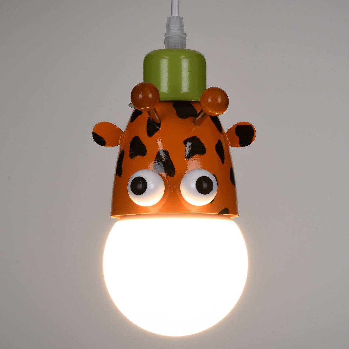 GloboStar® GIRAFFE 00638 Μοντέρνο Κρεμαστό Παιδικό Φωτιστικό Οροφής Μονόφωτο Λευκό Πράσινο Πορτοκαλί Μαύρο Μεταλλικό Μ12 x Π10.5 x Υ13.5cm - ledmania.gr