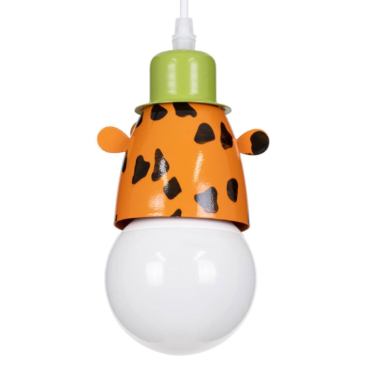 GloboStar® GIRAFFE 00638 Μοντέρνο Κρεμαστό Παιδικό Φωτιστικό Οροφής Μονόφωτο Λευκό Πράσινο Πορτοκαλί Μαύρο Μεταλλικό Μ12 x Π10.5 x Υ13.5cm - ledmania.gr