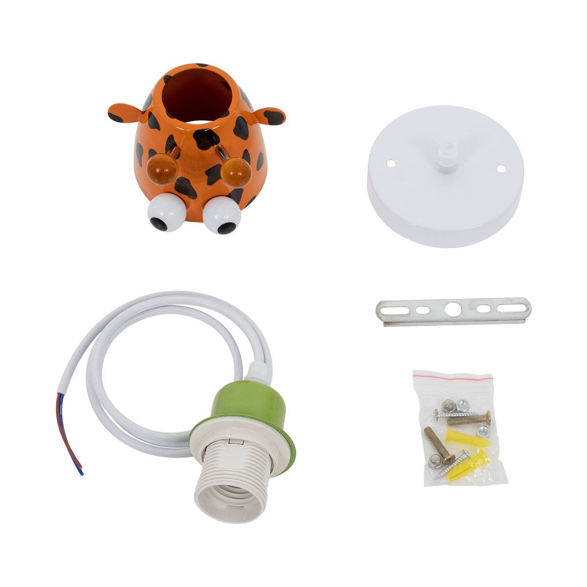 GloboStar® GIRAFFE 00638 Μοντέρνο Κρεμαστό Παιδικό Φωτιστικό Οροφής Μονόφωτο Λευκό Πράσινο Πορτοκαλί Μαύρο Μεταλλικό Μ12 x Π10.5 x Υ13.5cm - ledmania.gr