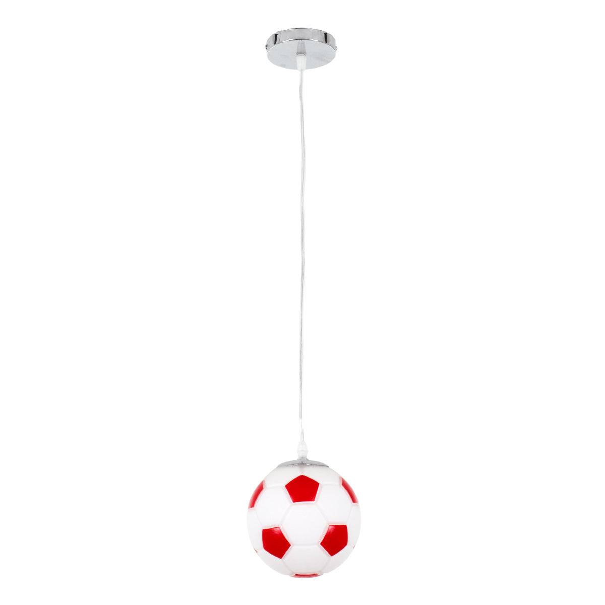 GloboStar® FOOTBALL 00642 Μοντέρνο Κρεμαστό Παιδικό Φωτιστικό Οροφής Μονόφωτο Κόκκινο Λευκό Γυάλινο Φ15 x Υ18cm - ledmania.gr