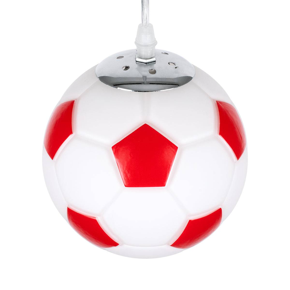 GloboStar® FOOTBALL 00642 Μοντέρνο Κρεμαστό Παιδικό Φωτιστικό Οροφής Μονόφωτο Κόκκινο Λευκό Γυάλινο Φ15 x Υ18cm - ledmania.gr