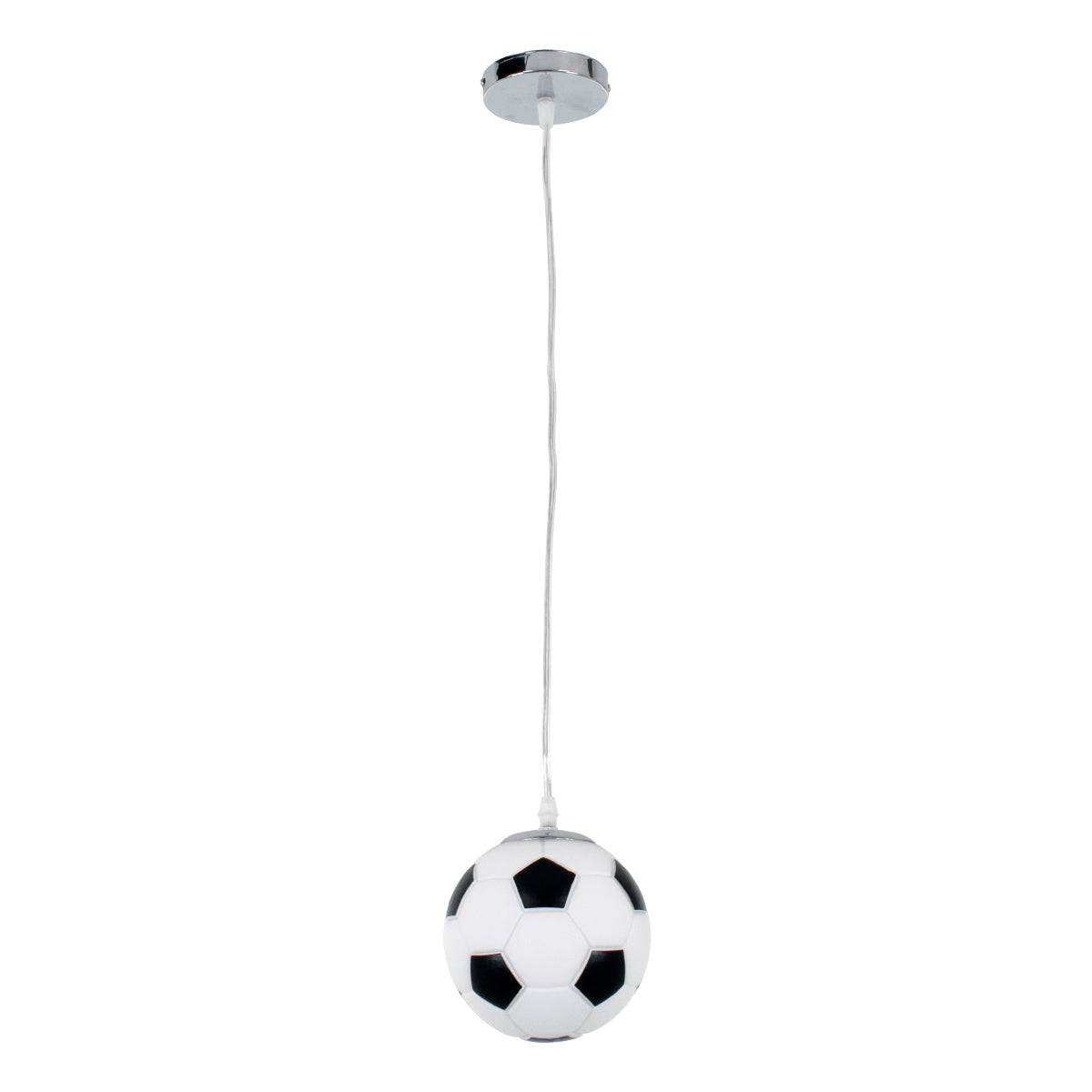 GloboStar® FOOTBALL 00643 Μοντέρνο Κρεμαστό Παιδικό Φωτιστικό Οροφής Μονόφωτο Μαύρο Λευκό Γυάλινο Φ15 x Υ18cm - ledmania.gr