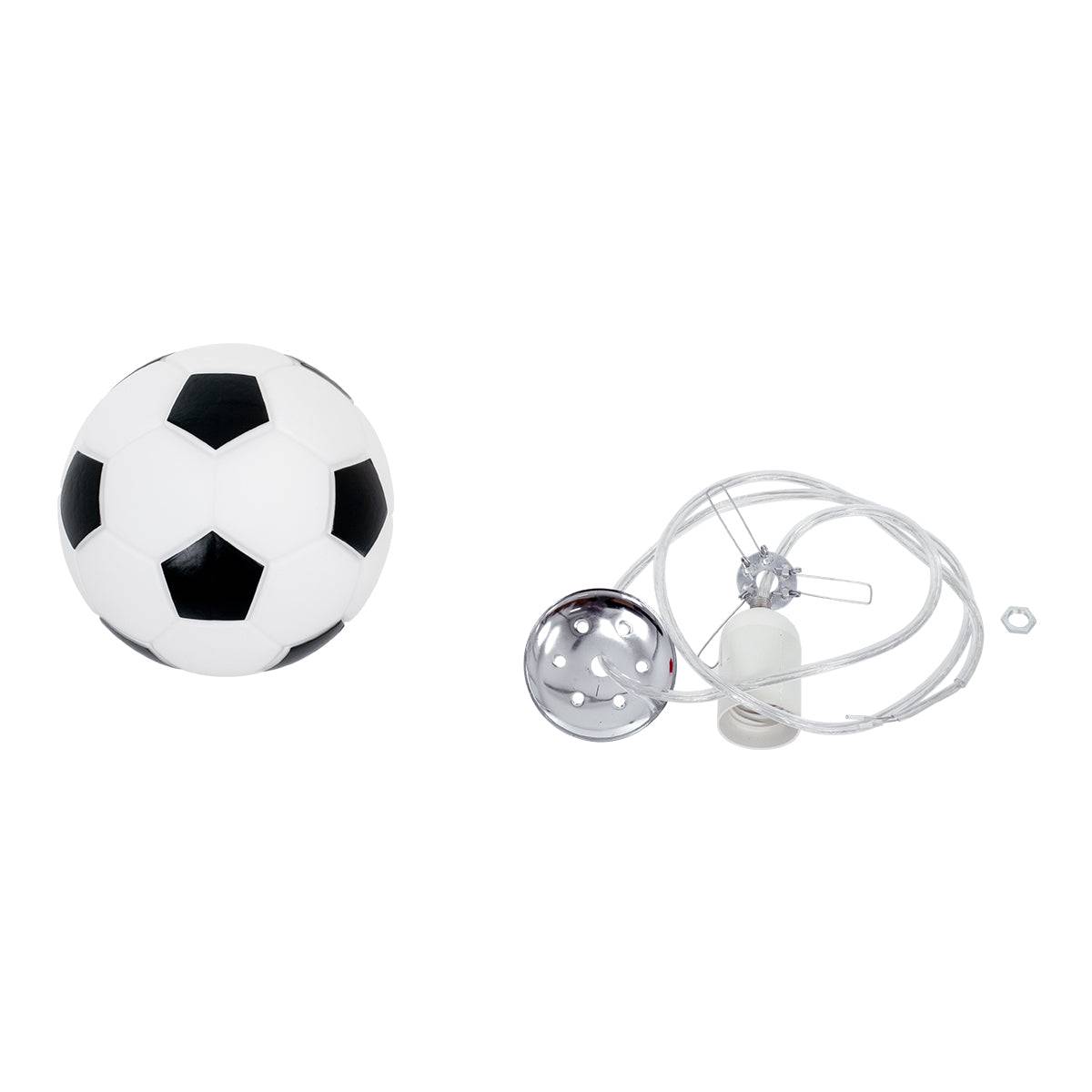 GloboStar® FOOTBALL 00643 Μοντέρνο Κρεμαστό Παιδικό Φωτιστικό Οροφής Μονόφωτο Μαύρο Λευκό Γυάλινο Φ15 x Υ18cm - ledmania.gr