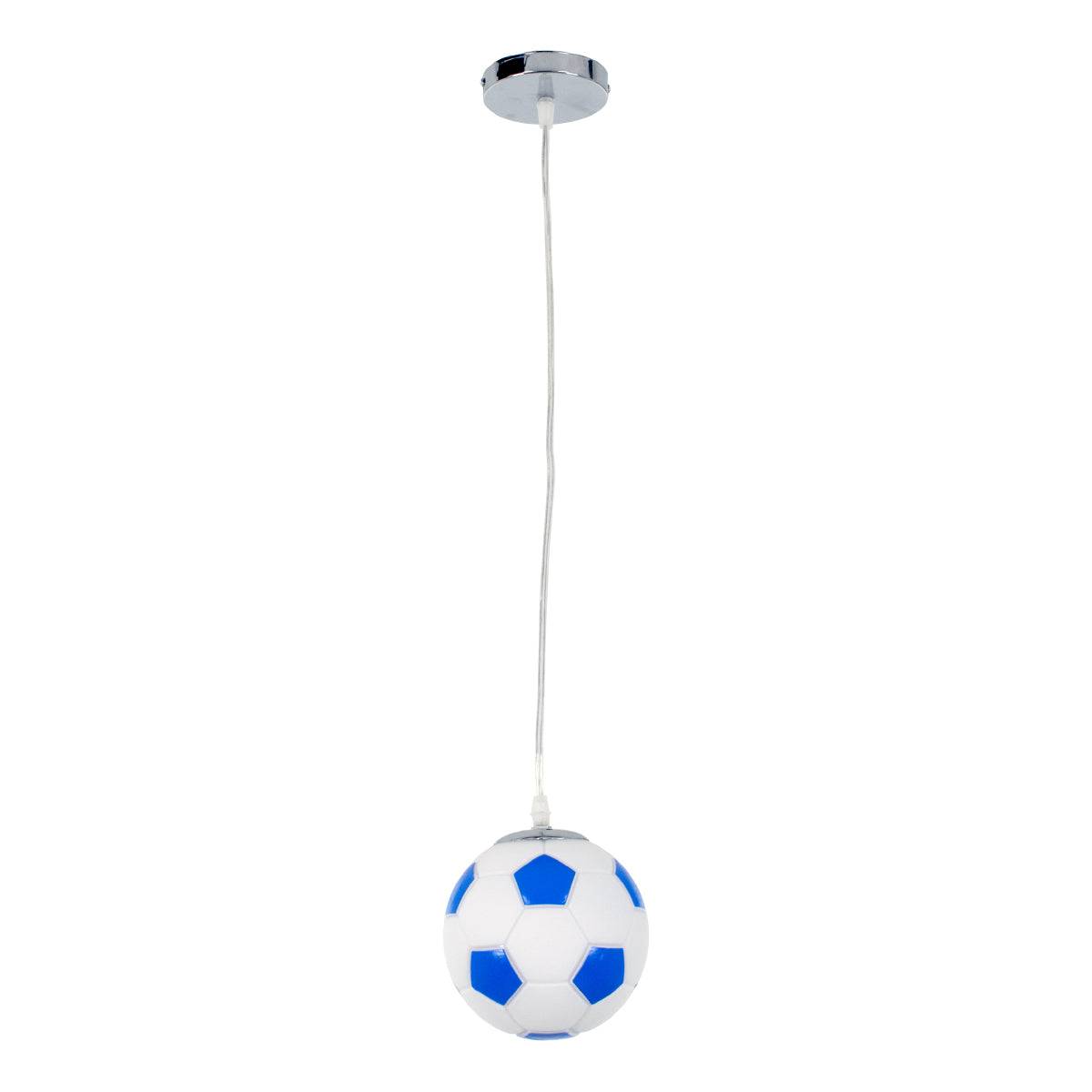 GloboStar® FOOTBALL 00644 Μοντέρνο Κρεμαστό Παιδικό Φωτιστικό Οροφής Μονόφωτο Γαλάζιο Λευκό Γυάλινο Φ15 x Υ18cm - ledmania.gr