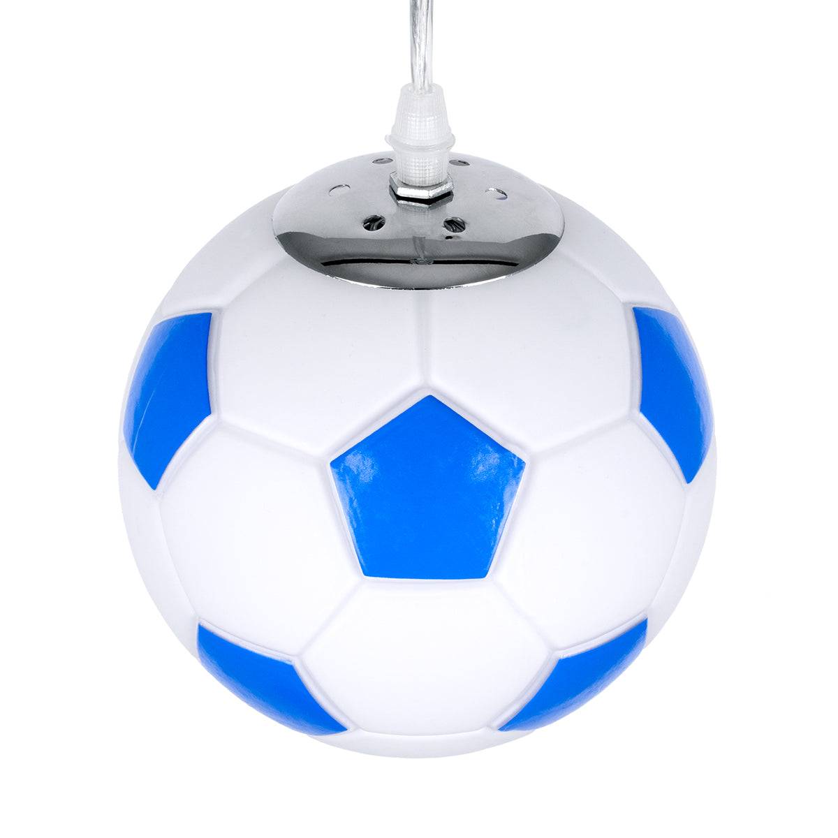 GloboStar® FOOTBALL 00644 Μοντέρνο Κρεμαστό Παιδικό Φωτιστικό Οροφής Μονόφωτο Γαλάζιο Λευκό Γυάλινο Φ15 x Υ18cm - ledmania.gr