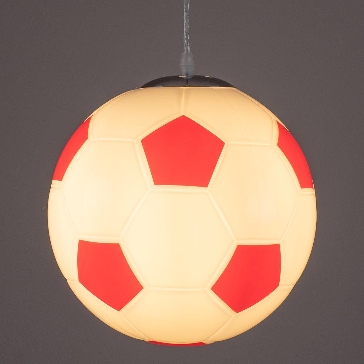 GloboStar® FOOTBALL 00646 Μοντέρνο Κρεμαστό Παιδικό Φωτιστικό Οροφής Μονόφωτο Κόκκινο Λευκό Γυάλινο Φ25 x Υ25cm - ledmania.gr