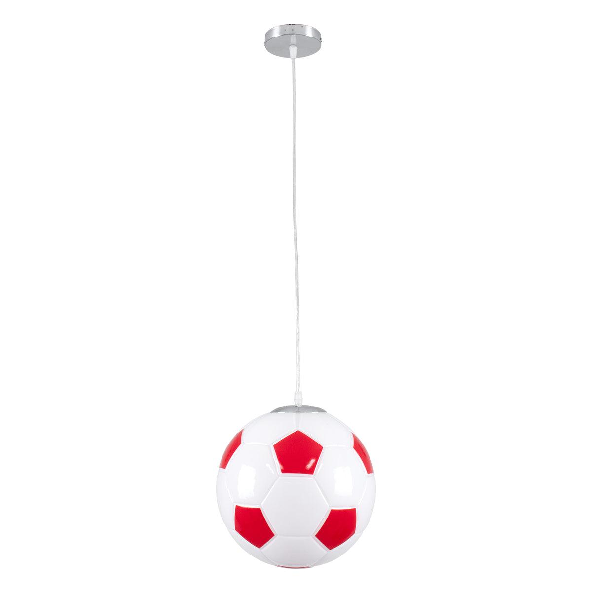 GloboStar® FOOTBALL 00646 Μοντέρνο Κρεμαστό Παιδικό Φωτιστικό Οροφής Μονόφωτο Κόκκινο Λευκό Γυάλινο Φ25 x Υ25cm - ledmania.gr