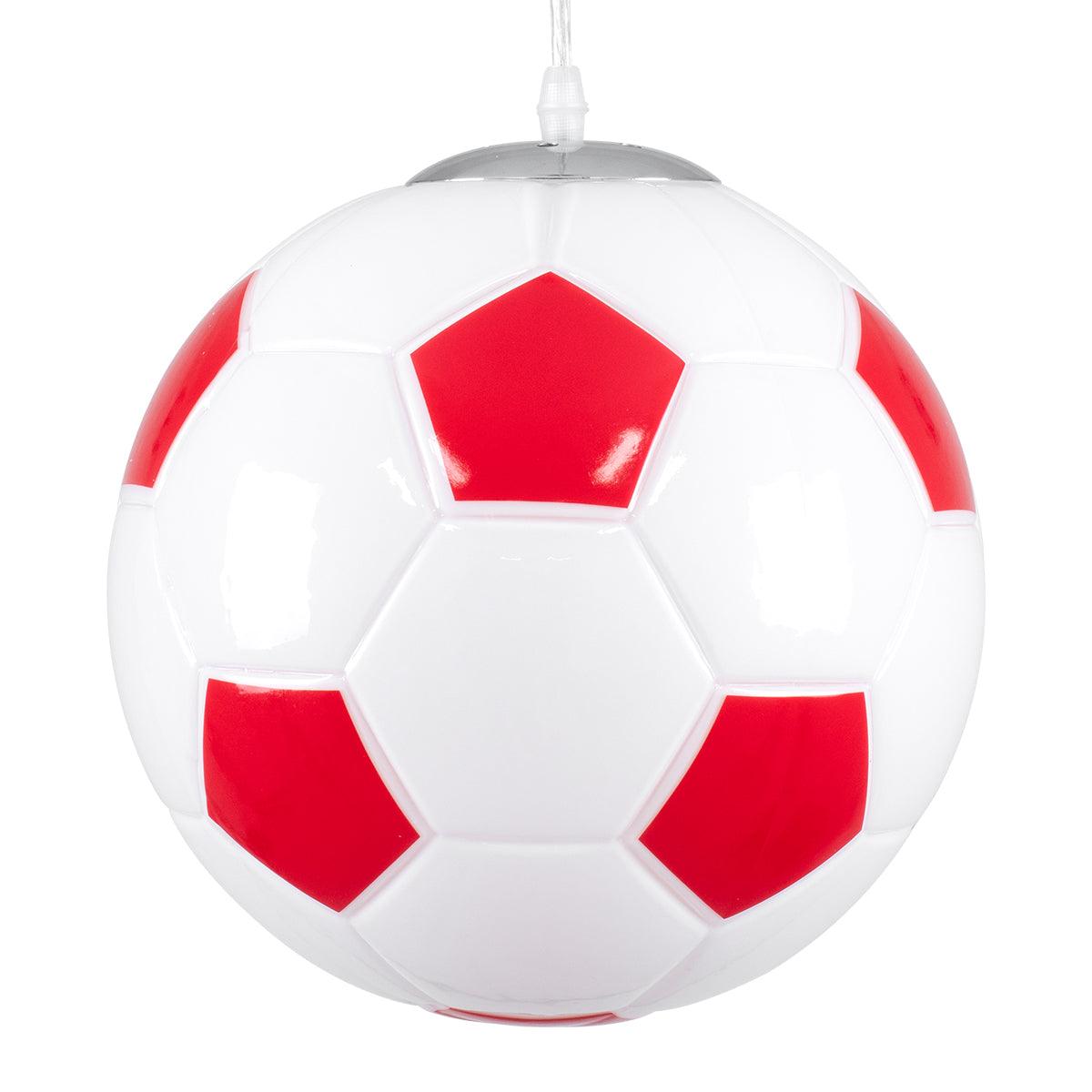 GloboStar® FOOTBALL 00646 Μοντέρνο Κρεμαστό Παιδικό Φωτιστικό Οροφής Μονόφωτο Κόκκινο Λευκό Γυάλινο Φ25 x Υ25cm - ledmania.gr