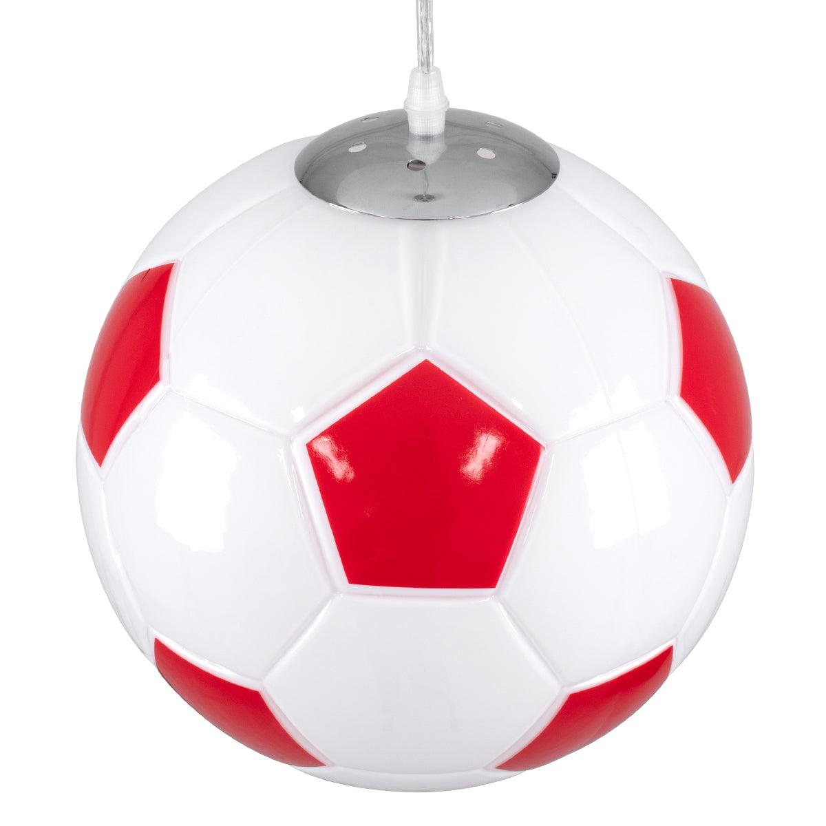 GloboStar® FOOTBALL 00646 Μοντέρνο Κρεμαστό Παιδικό Φωτιστικό Οροφής Μονόφωτο Κόκκινο Λευκό Γυάλινο Φ25 x Υ25cm - ledmania.gr