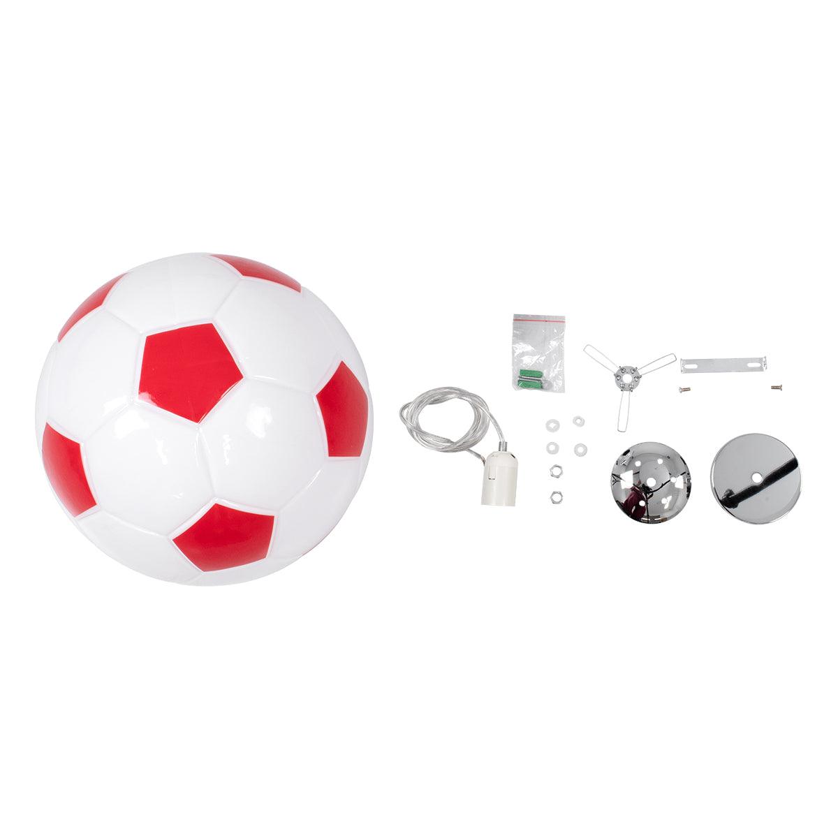 GloboStar® FOOTBALL 00646 Μοντέρνο Κρεμαστό Παιδικό Φωτιστικό Οροφής Μονόφωτο Κόκκινο Λευκό Γυάλινο Φ25 x Υ25cm - ledmania.gr