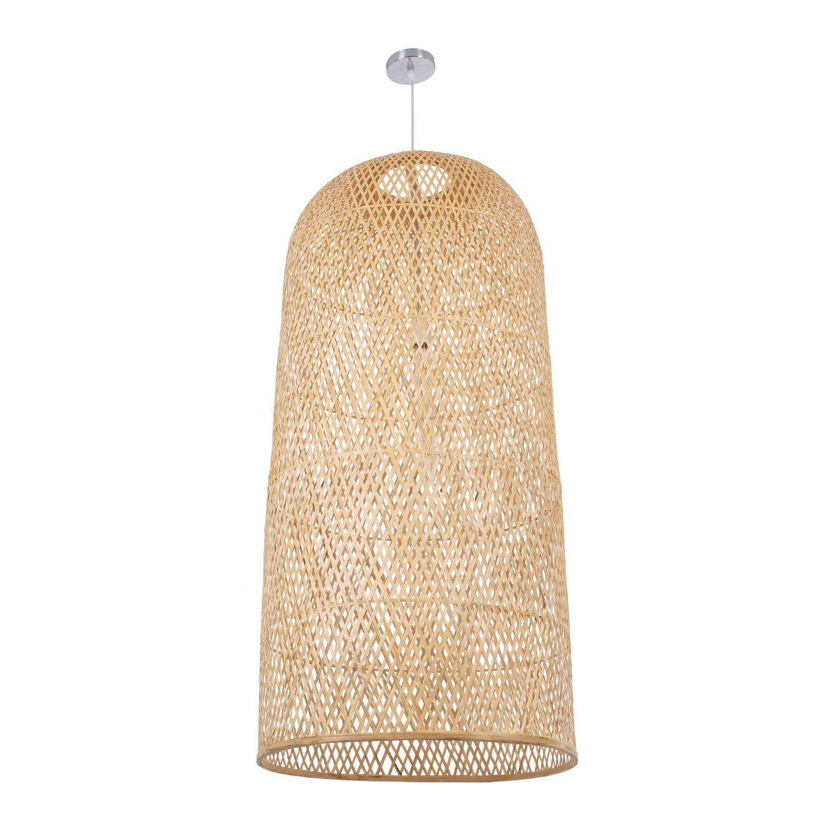 GloboStar® CALERO 00671 Μοντέρνο Κρεμαστό Φωτιστικό Οροφής Μονόφωτο 1 x E27 Μπεζ Μπαμπού Καμπάνα D50 x H110cm - ledmania.gr