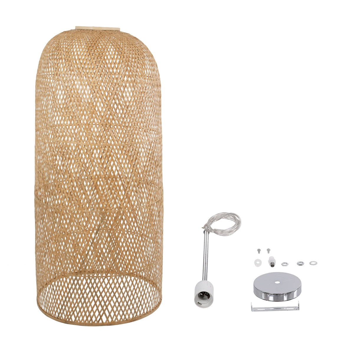 GloboStar® CALERO 00671 Μοντέρνο Κρεμαστό Φωτιστικό Οροφής Μονόφωτο 1 x E27 Μπεζ Μπαμπού Καμπάνα D50 x H110cm - ledmania.gr