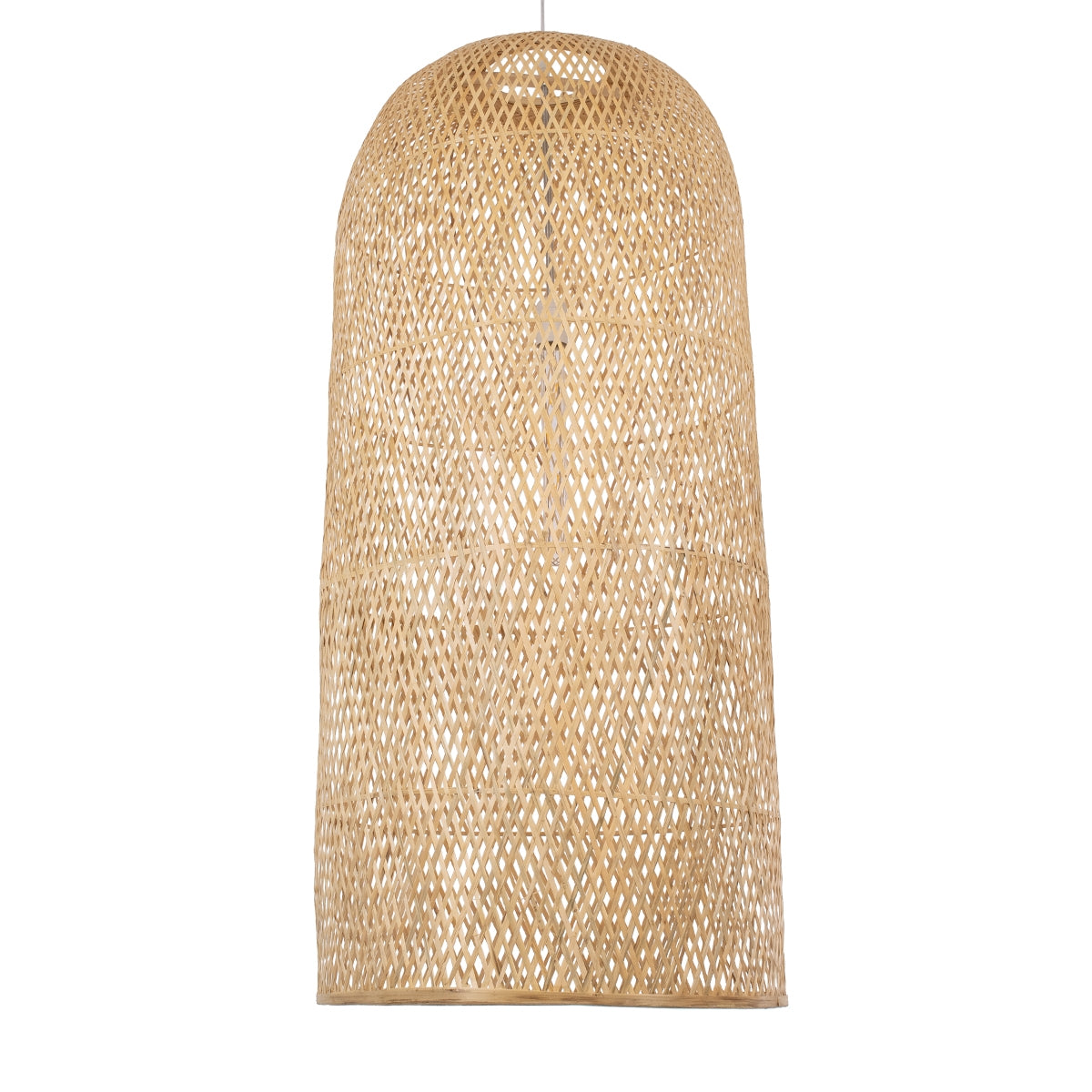 GloboStar® CALERO 00671 Μοντέρνο Κρεμαστό Φωτιστικό Οροφής Μονόφωτο 1 x E27 Μπεζ Μπαμπού Καμπάνα D50 x H110cm - ledmania.gr