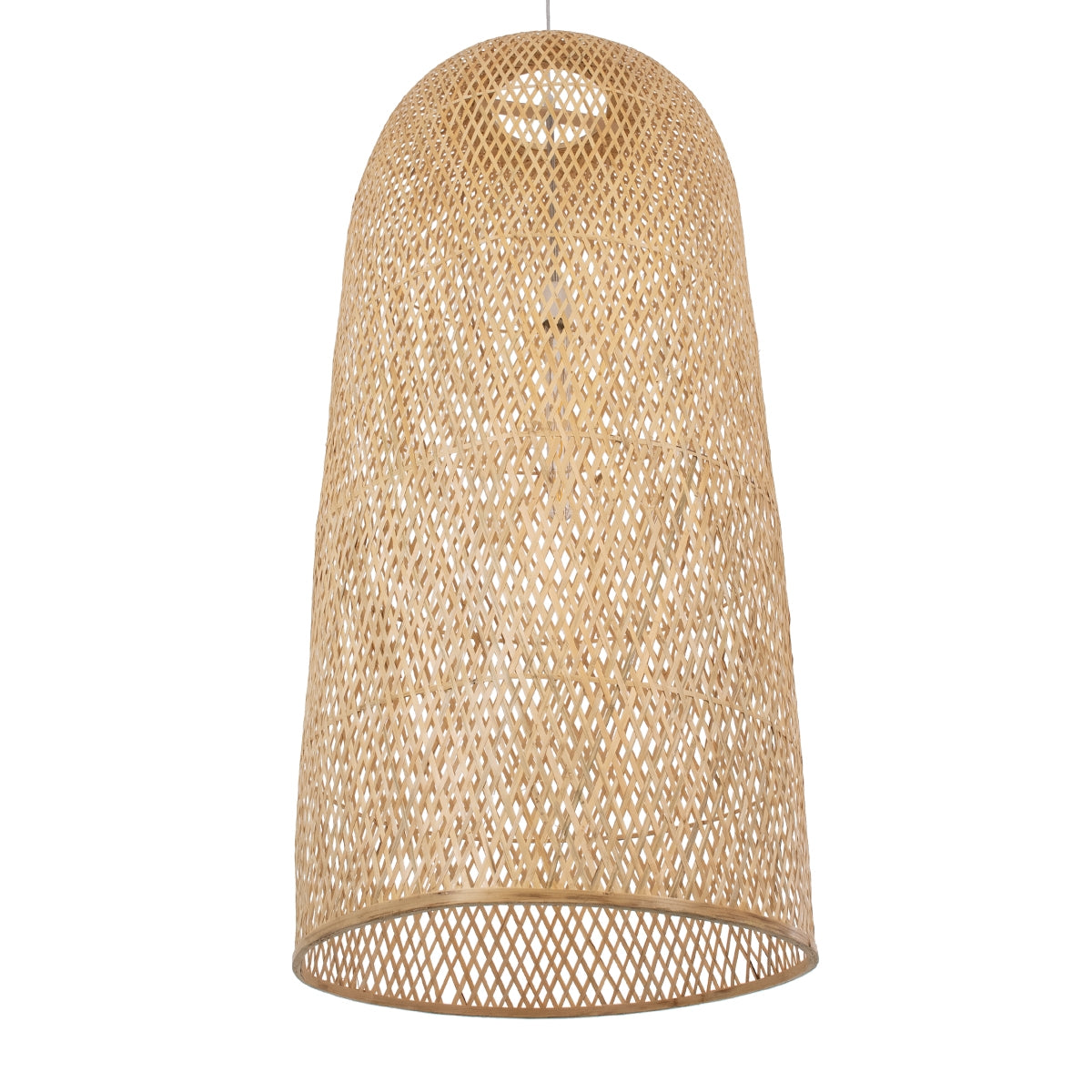 GloboStar® CALERO 00671 Μοντέρνο Κρεμαστό Φωτιστικό Οροφής Μονόφωτο 1 x E27 Μπεζ Μπαμπού Καμπάνα D50 x H110cm - ledmania.gr