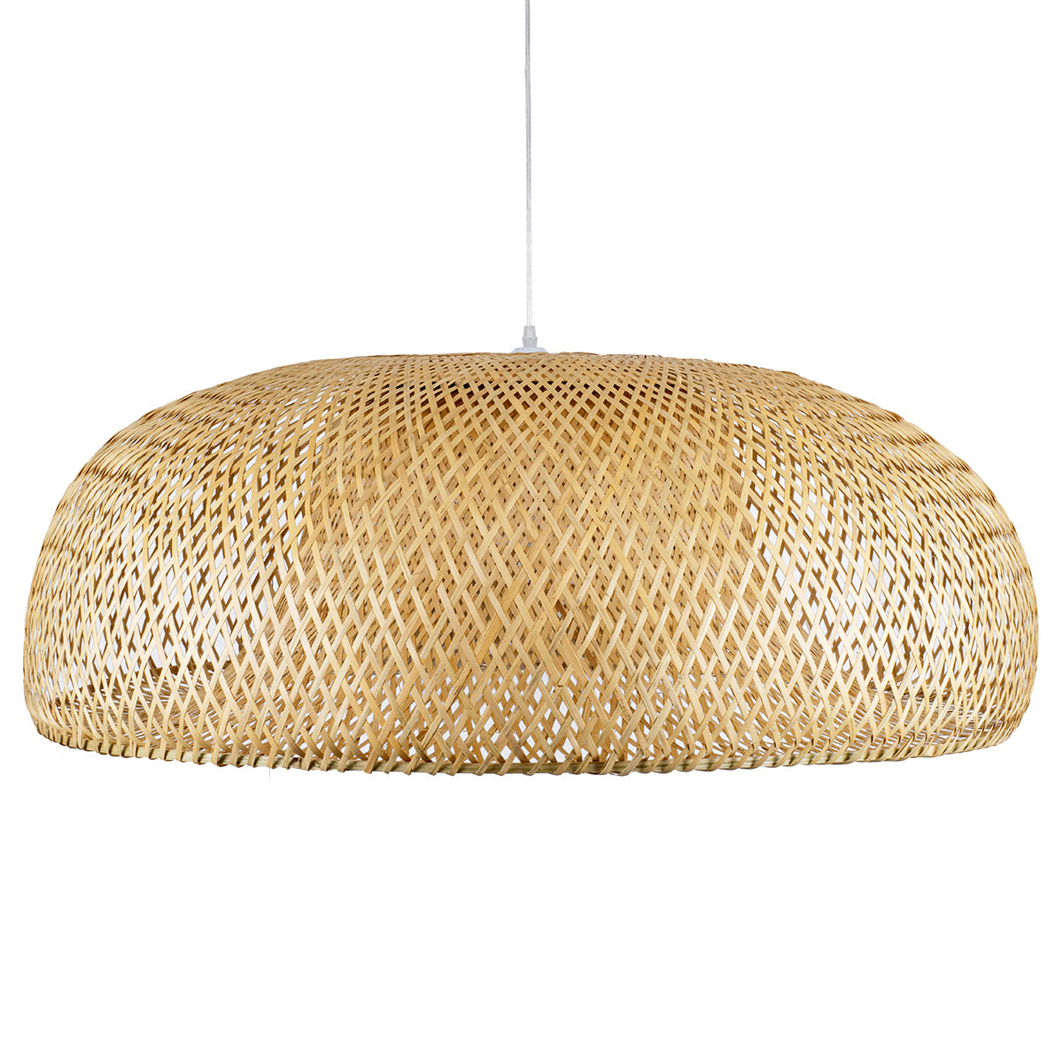 GloboStar® SAN TROPEZ 00673 Μοντέρνο Κρεμαστό Φωτιστικό Οροφής Μονόφωτο 1 x E27 Μπεζ Μπαμπού Πλέγμα Φ100 x Υ35cm - ledmania.gr