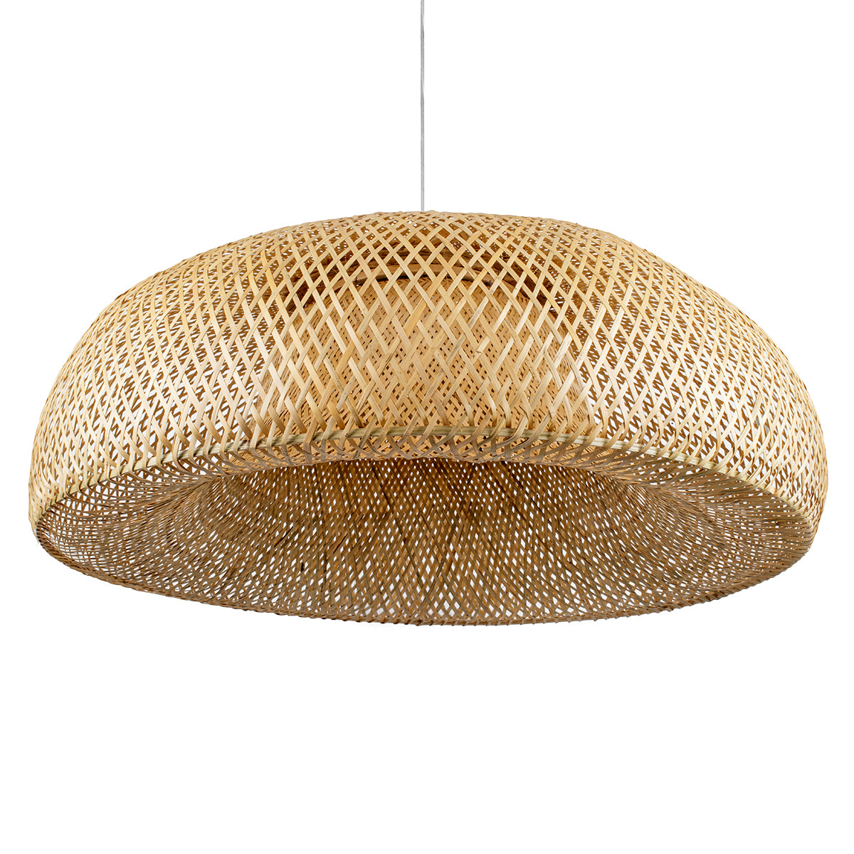 GloboStar® SAN TROPEZ 00673 Μοντέρνο Κρεμαστό Φωτιστικό Οροφής Μονόφωτο 1 x E27 Μπεζ Μπαμπού Πλέγμα Φ100 x Υ35cm - ledmania.gr