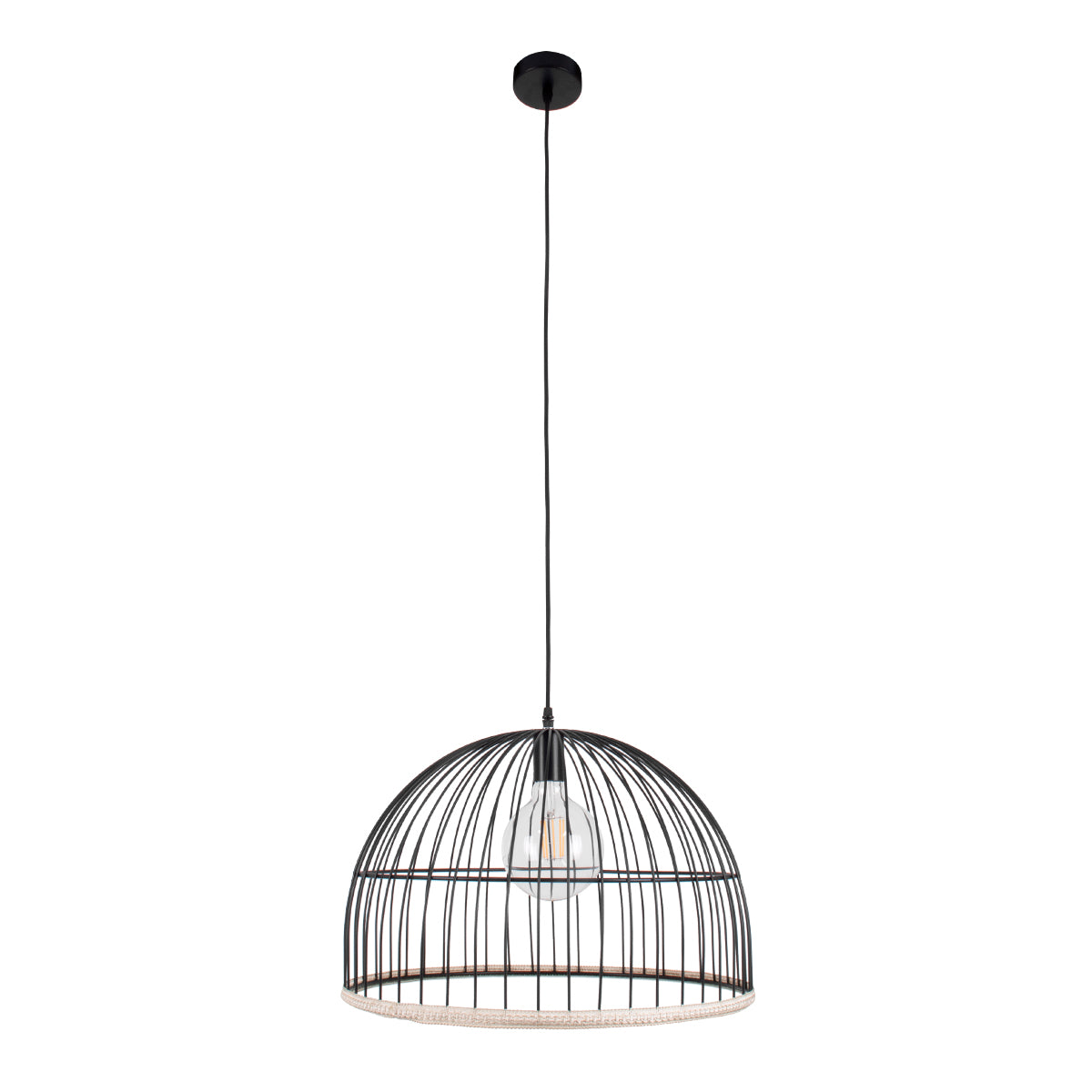 GloboStar® NEVIS 00681 Μοντέρνο Κρεμαστό Φωτιστικό Οροφής Μονόφωτο 1 x E27 Μαύρο Μεταλλικό Καμπάνα Πλέγμα Φ49 x Υ34.5cm - ledmania.gr