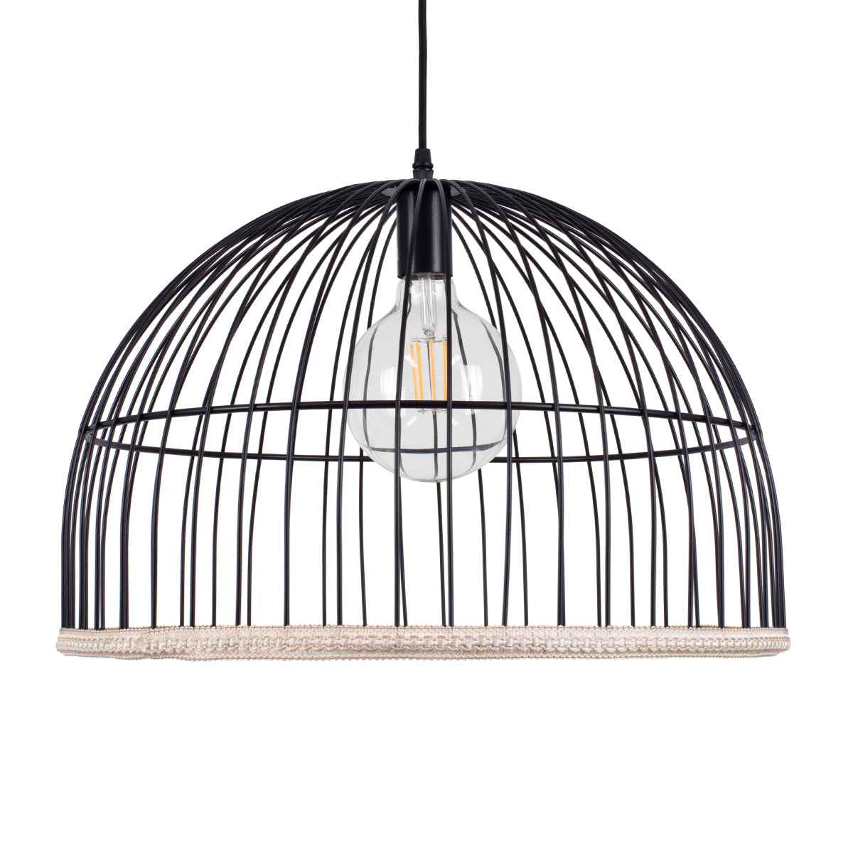 GloboStar® NEVIS 00681 Μοντέρνο Κρεμαστό Φωτιστικό Οροφής Μονόφωτο 1 x E27 Μαύρο Μεταλλικό Καμπάνα Πλέγμα Φ49 x Υ34.5cm - ledmania.gr
