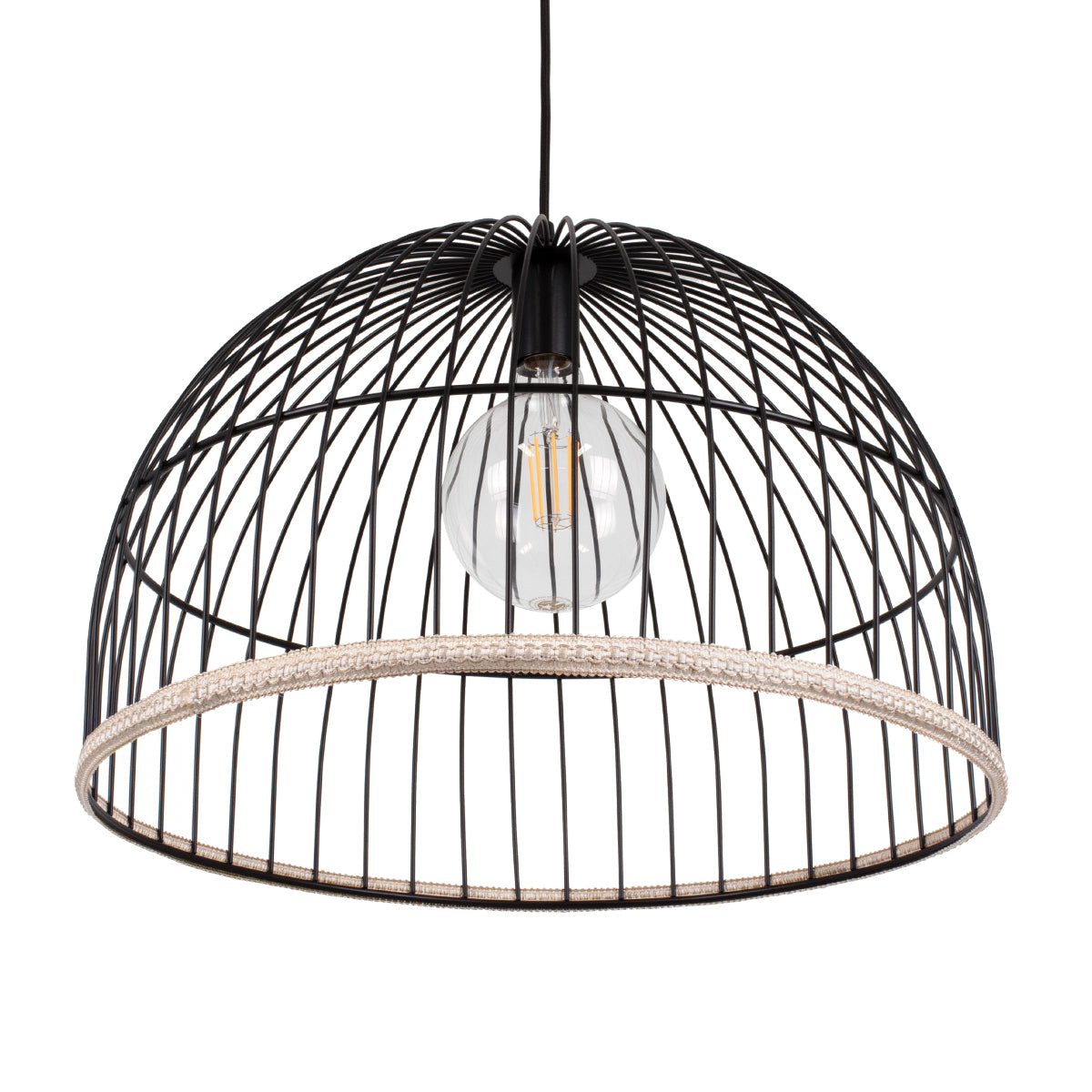 GloboStar® NEVIS 00681 Μοντέρνο Κρεμαστό Φωτιστικό Οροφής Μονόφωτο 1 x E27 Μαύρο Μεταλλικό Καμπάνα Πλέγμα Φ49 x Υ34.5cm - ledmania.gr