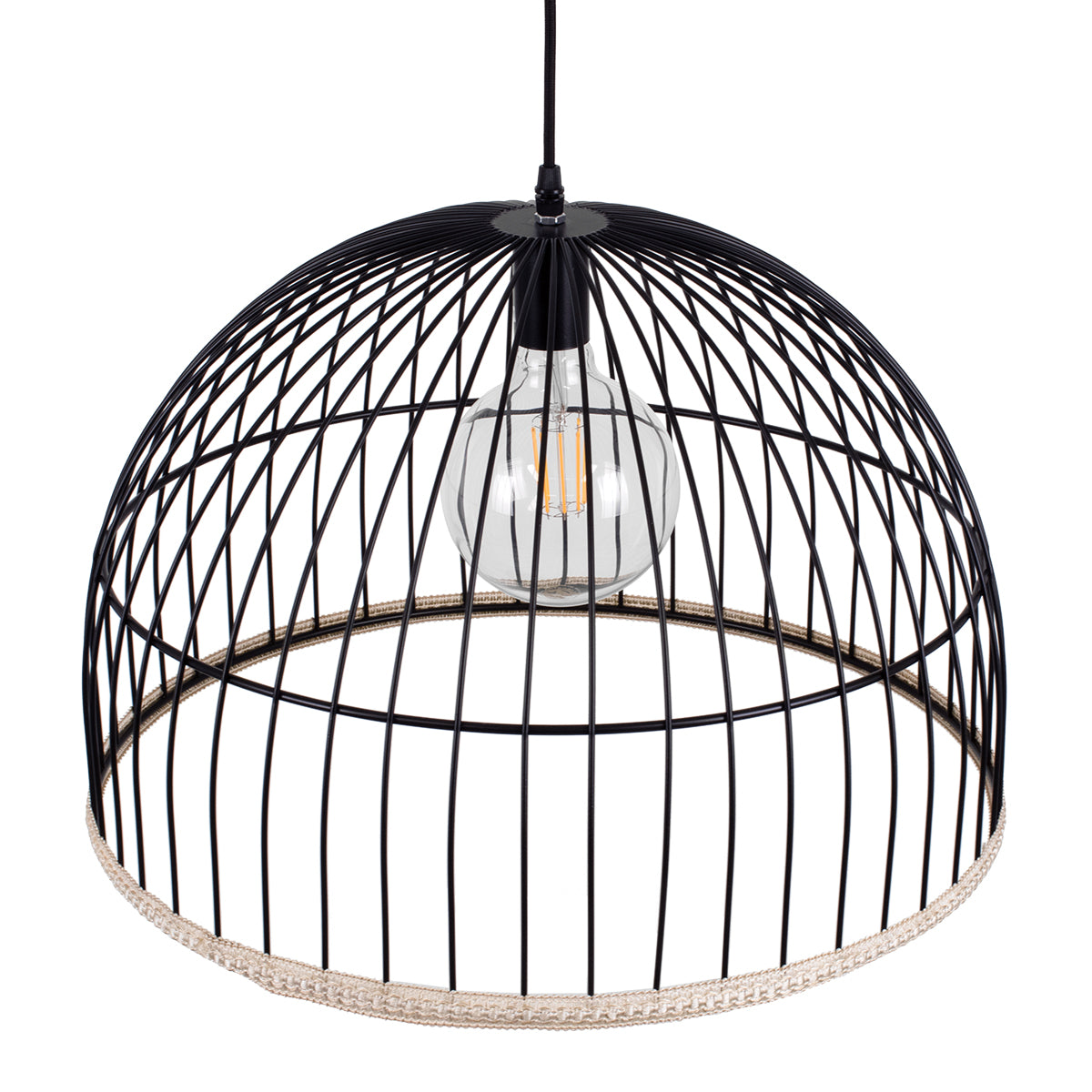 GloboStar® NEVIS 00681 Μοντέρνο Κρεμαστό Φωτιστικό Οροφής Μονόφωτο 1 x E27 Μαύρο Μεταλλικό Καμπάνα Πλέγμα Φ49 x Υ34.5cm - ledmania.gr