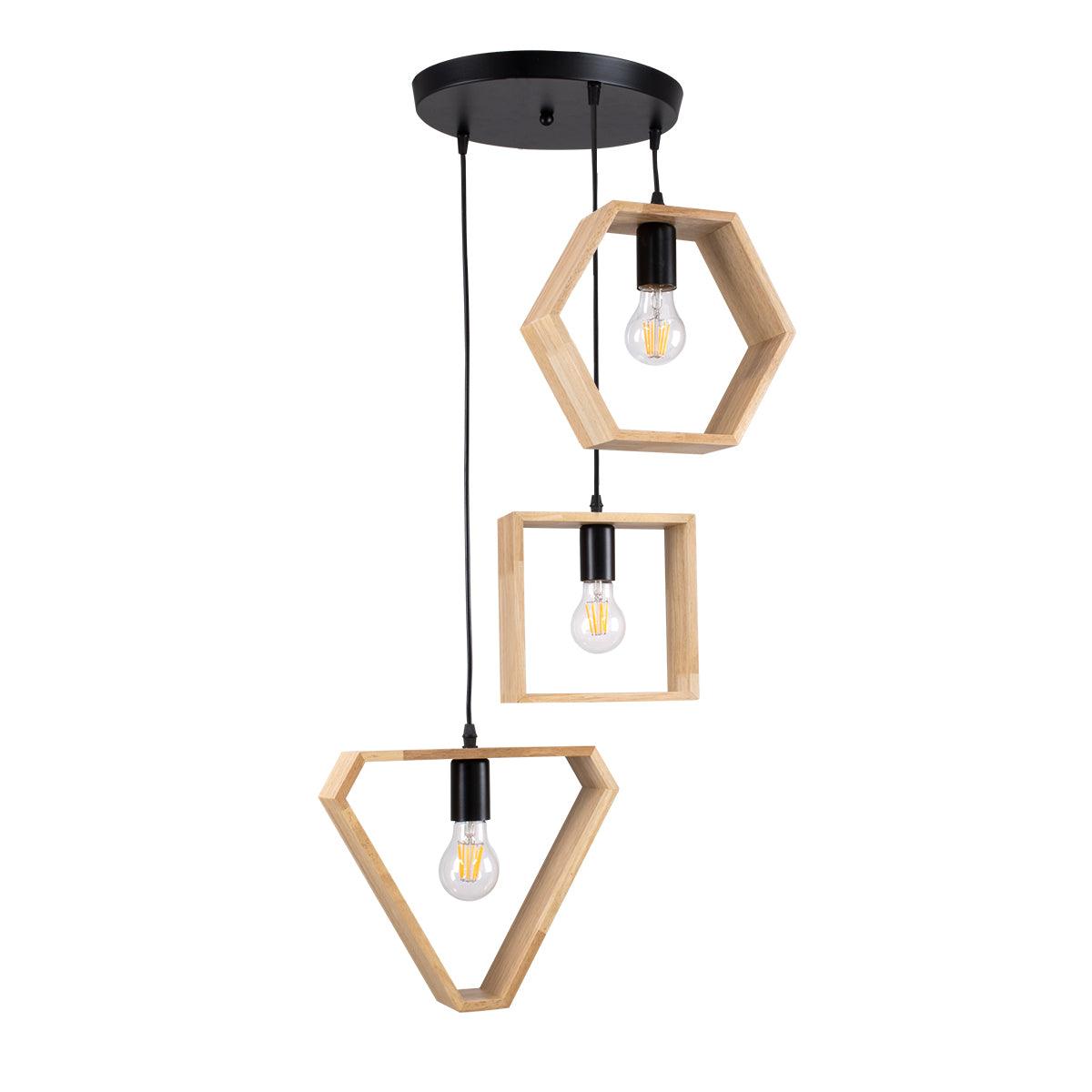 GloboStar® ELISE 00683 Μοντέρνο Κρεμαστό Φωτιστικό Οροφής Τρίφωτο Μπεζ Μεταλλικό Ξύλινο Δρυς Ράγα Φ55 x Υ130cm - ledmania.gr