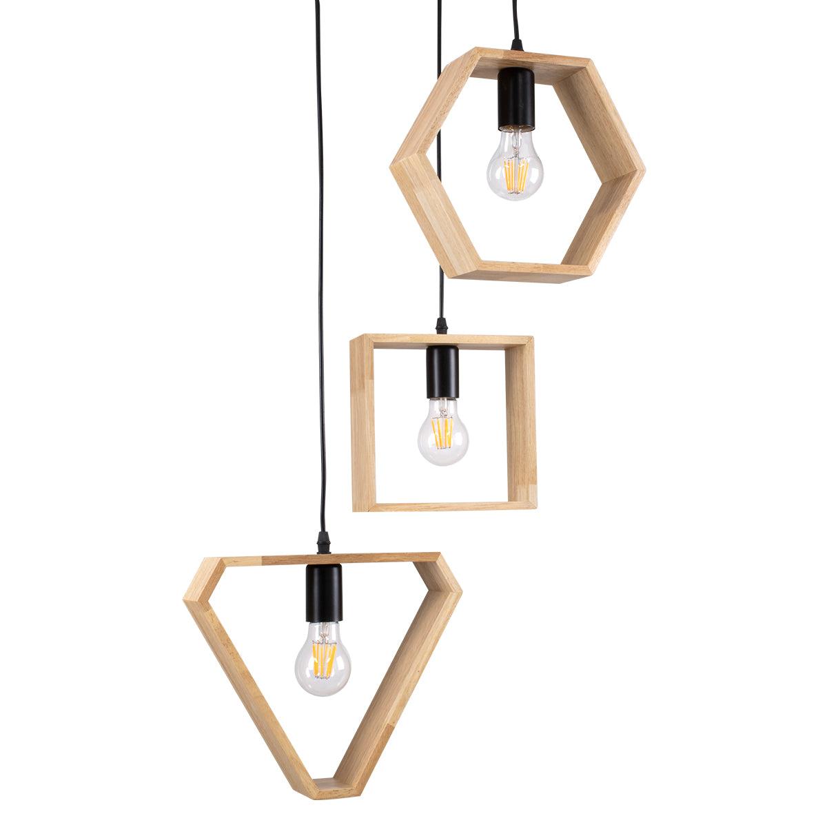 GloboStar® ELISE 00683 Μοντέρνο Κρεμαστό Φωτιστικό Οροφής Τρίφωτο Μπεζ Μεταλλικό Ξύλινο Δρυς Ράγα Φ55 x Υ130cm - ledmania.gr