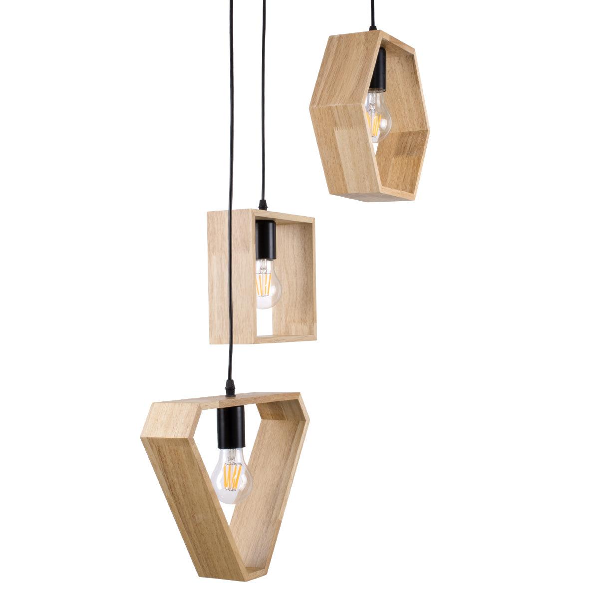 GloboStar® ELISE 00683 Μοντέρνο Κρεμαστό Φωτιστικό Οροφής Τρίφωτο Μπεζ Μεταλλικό Ξύλινο Δρυς Ράγα Φ55 x Υ130cm - ledmania.gr