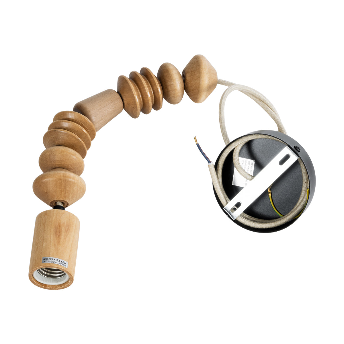 GloboStar® BEADS 00697 Vintage Κρεμαστό Φωτιστικό Οροφής Μονόφωτο 1 x E27 AC220-240V IP20 - Φ5 x Υ33cm - Μπεζ Ξύλινο Ανάρτηση - 5 Χρόνια Εγγύηση - ledmania.gr