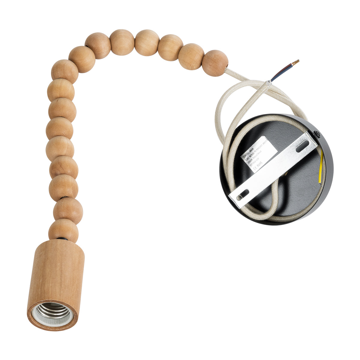 GloboStar® BEADS 00698 Vintage Κρεμαστό Φωτιστικό Οροφής Μονόφωτο 1 x E27 AC220-240V IP20 - Φ4 x Υ47cm - Μπεζ Ξύλινο Ανάρτηση - 5 Χρόνια Εγγύηση - ledmania.gr