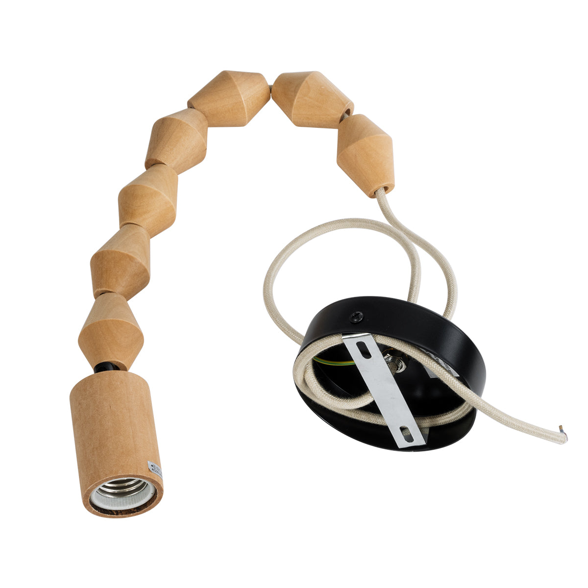GloboStar® BEADS 00699 Vintage Κρεμαστό Φωτιστικό Οροφής Μονόφωτο 1 x E27 AC220-240V IP20 - Φ4 x Υ43cm - Μπεζ Ξύλινο Ανάρτηση - 5 Χρόνια Εγγύηση - ledmania.gr