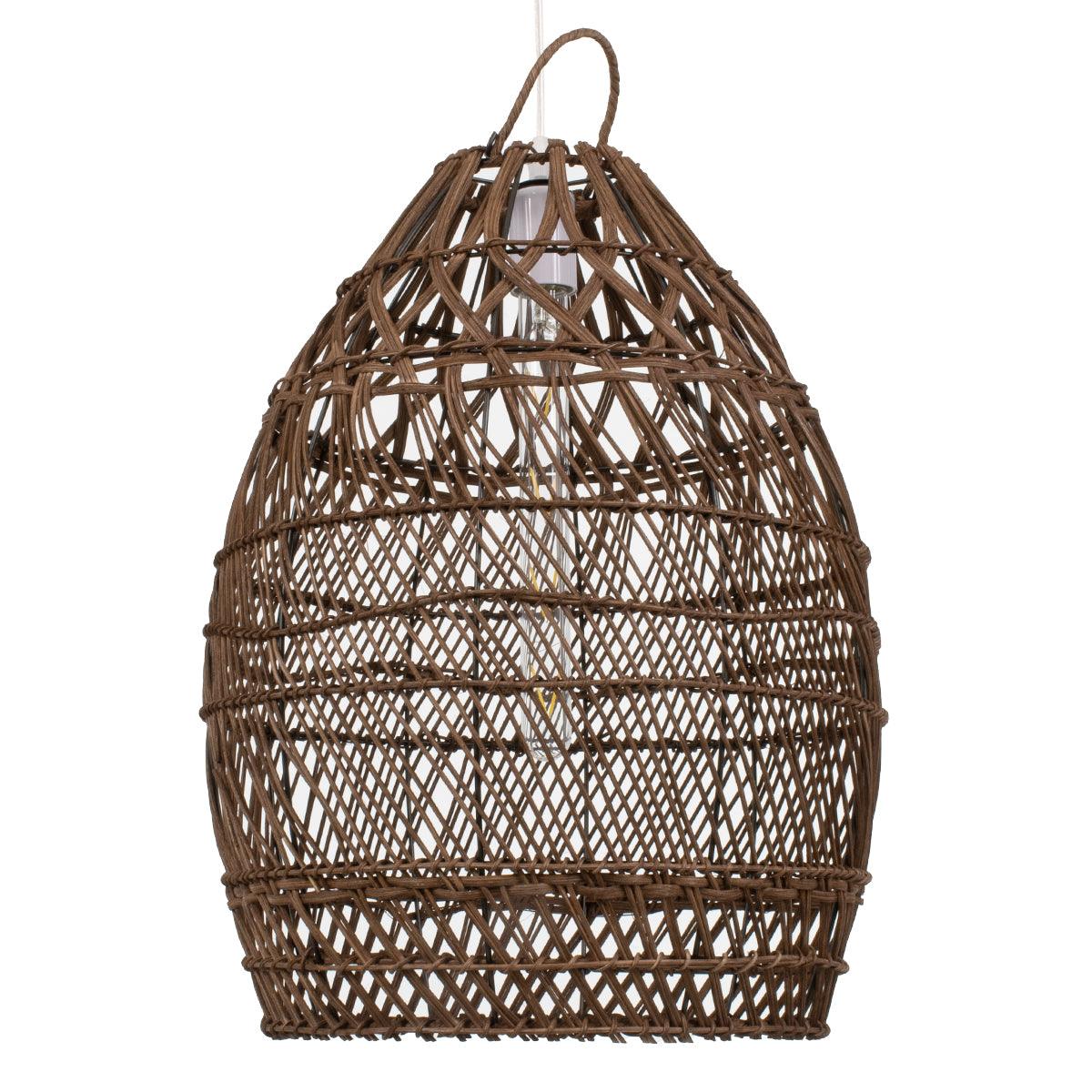 GloboStar® TAHITI 00711 Vintage Κρεμαστό Φωτιστικό Οροφής Μονόφωτο Καφέ Ξύλινο Bamboo Φ38 x Y50cm - ledmania.gr