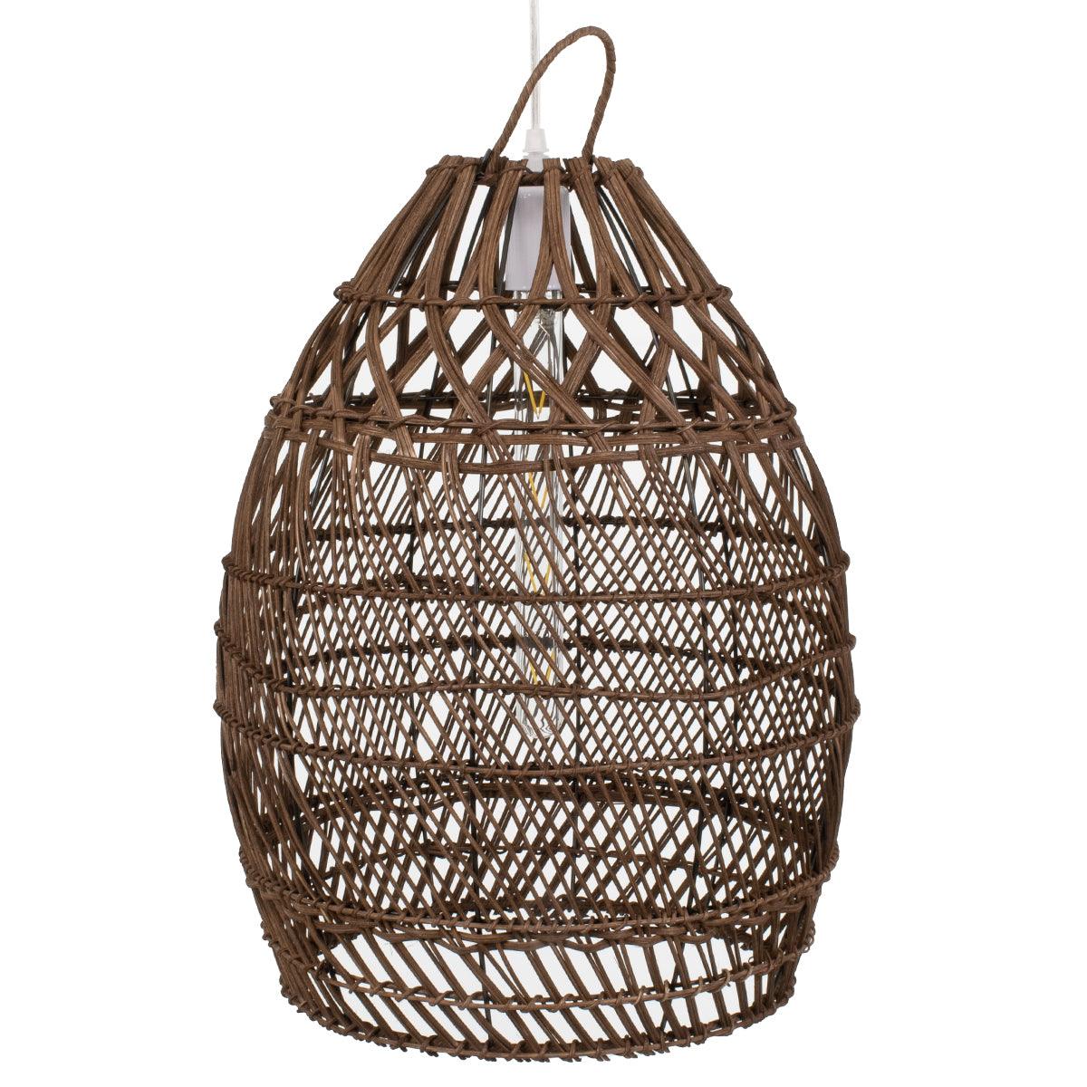 GloboStar® TAHITI 00711 Vintage Κρεμαστό Φωτιστικό Οροφής Μονόφωτο Καφέ Ξύλινο Bamboo Φ38 x Y50cm - ledmania.gr