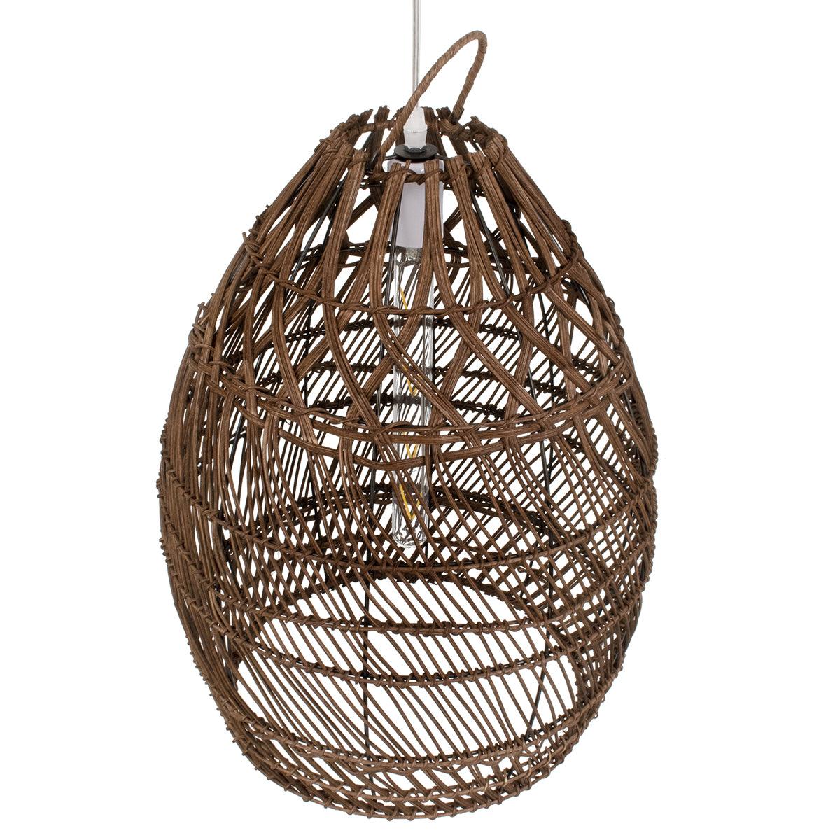 GloboStar® TAHITI 00711 Vintage Κρεμαστό Φωτιστικό Οροφής Μονόφωτο Καφέ Ξύλινο Bamboo Φ38 x Y50cm - ledmania.gr