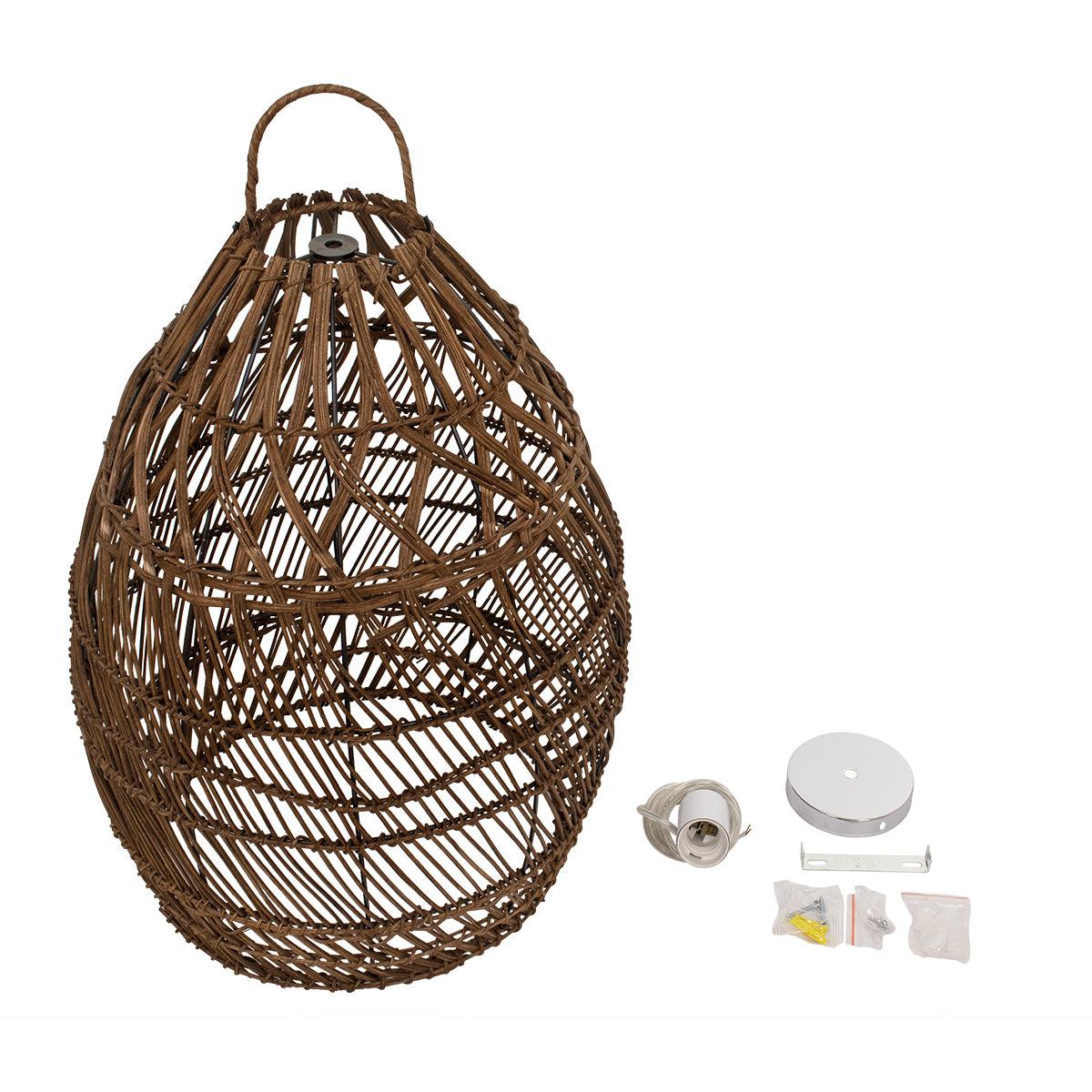 GloboStar® TAHITI 00711 Vintage Κρεμαστό Φωτιστικό Οροφής Μονόφωτο Καφέ Ξύλινο Bamboo Φ38 x Y50cm - ledmania.gr