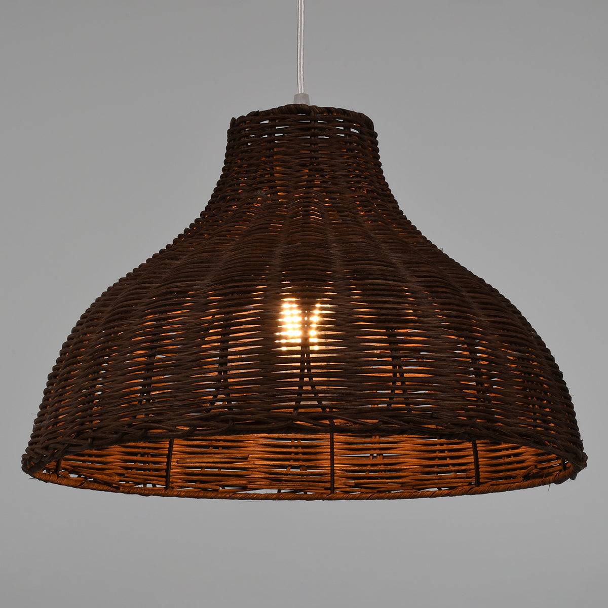 GloboStar® MAYOTTE 00725 Vintage Κρεμαστό Φωτιστικό Οροφής Μονόφωτο Καφέ Ξύλινο Bamboo Φ40 x Y28cm - ledmania.gr