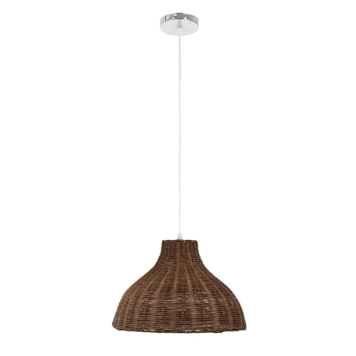GloboStar® MAYOTTE 00725 Vintage Κρεμαστό Φωτιστικό Οροφής Μονόφωτο Καφέ Ξύλινο Bamboo Φ40 x Y28cm - ledmania.gr