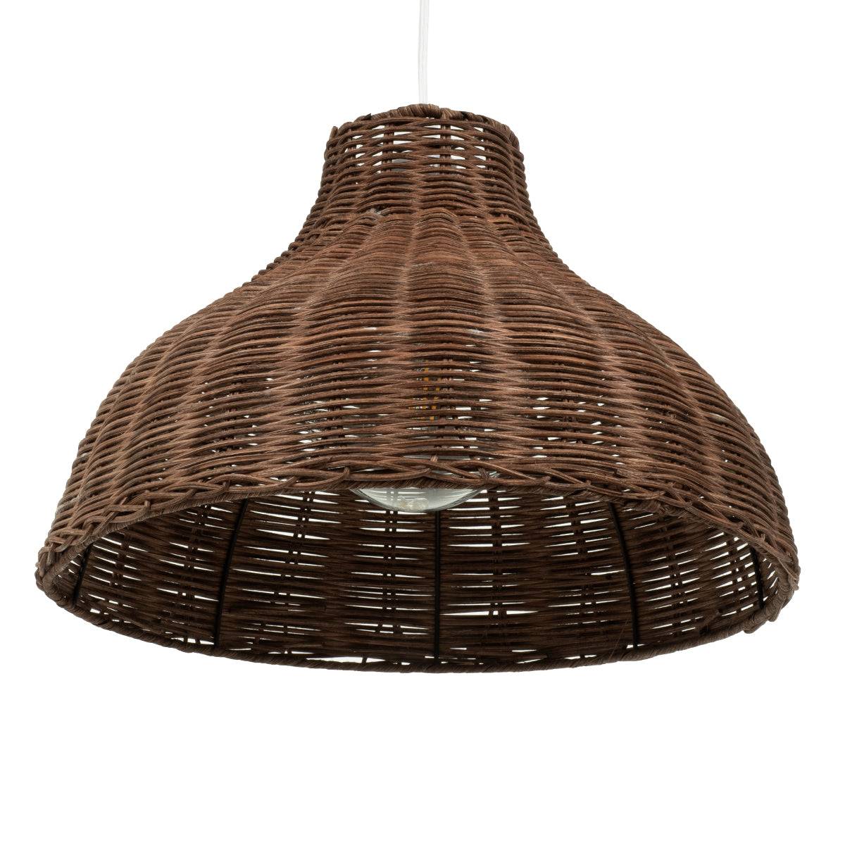 GloboStar® MAYOTTE 00725 Vintage Κρεμαστό Φωτιστικό Οροφής Μονόφωτο Καφέ Ξύλινο Bamboo Φ40 x Y28cm - ledmania.gr