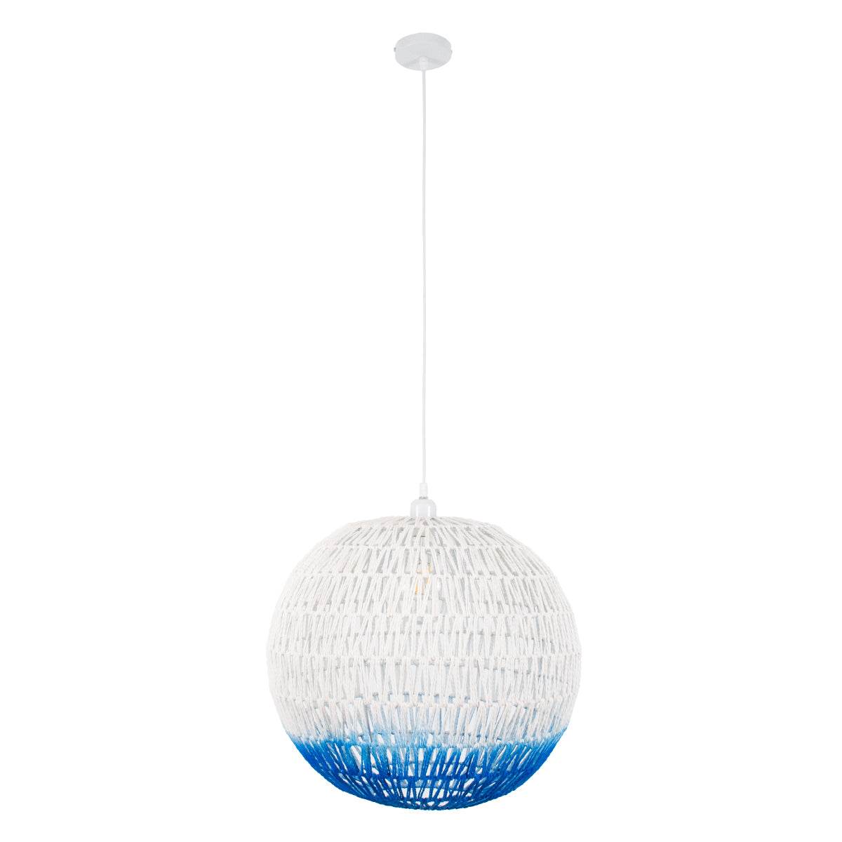 GloboStar® SANTOR 00729 Vintage Κρεμαστό Φωτιστικό Οροφής Μονόφωτο Λευκό - Μπλε Καμπάνα με Σχοινί Φ50 x Υ50cm - ledmania.gr