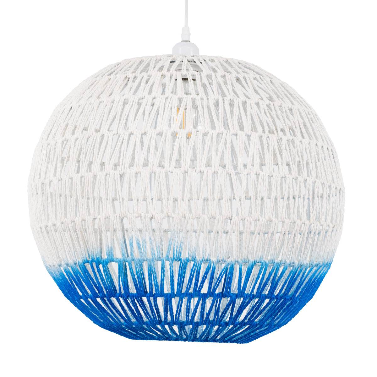 GloboStar® SANTOR 00729 Vintage Κρεμαστό Φωτιστικό Οροφής Μονόφωτο Λευκό - Μπλε Καμπάνα με Σχοινί Φ50 x Υ50cm - ledmania.gr