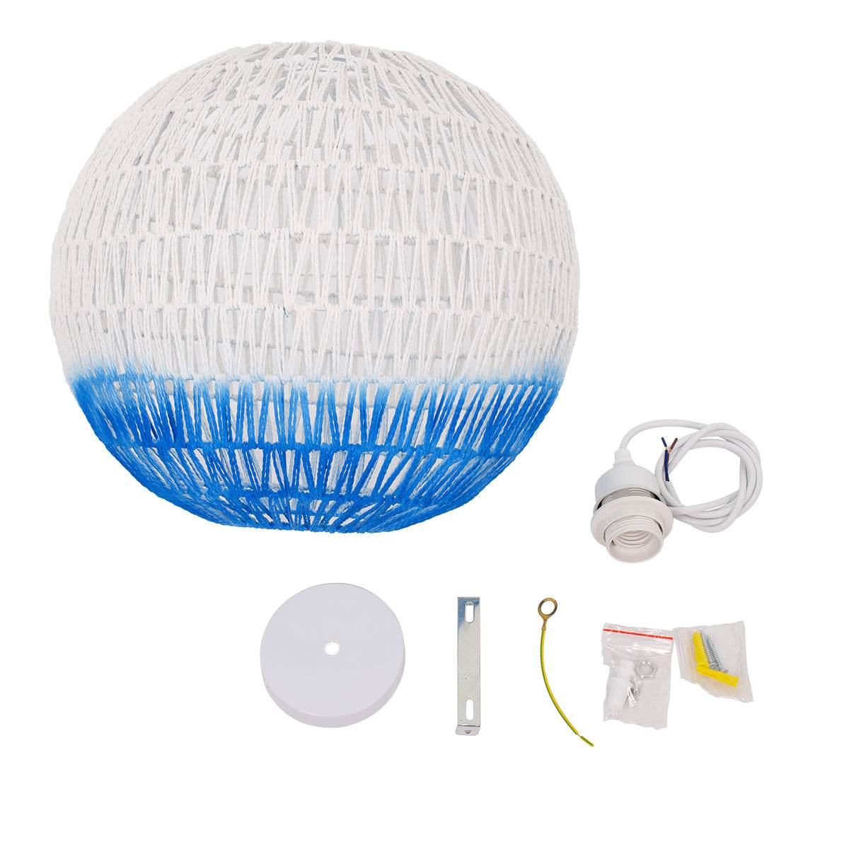 GloboStar® SANTOR 00729 Vintage Κρεμαστό Φωτιστικό Οροφής Μονόφωτο Λευκό - Μπλε Καμπάνα με Σχοινί Φ50 x Υ50cm - ledmania.gr